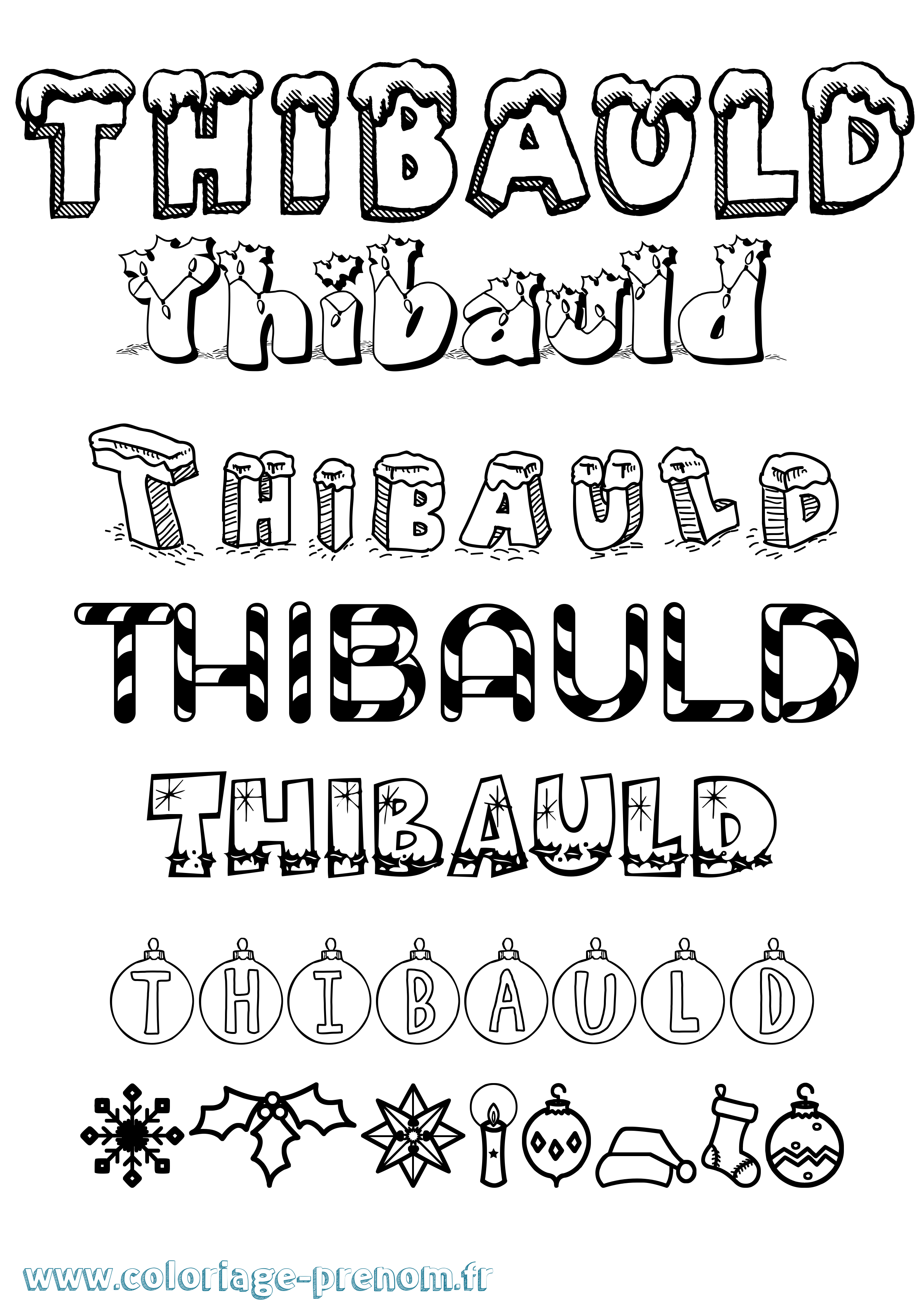 Coloriage Thibauld Noël Coloriage prénom Thibauld Noël