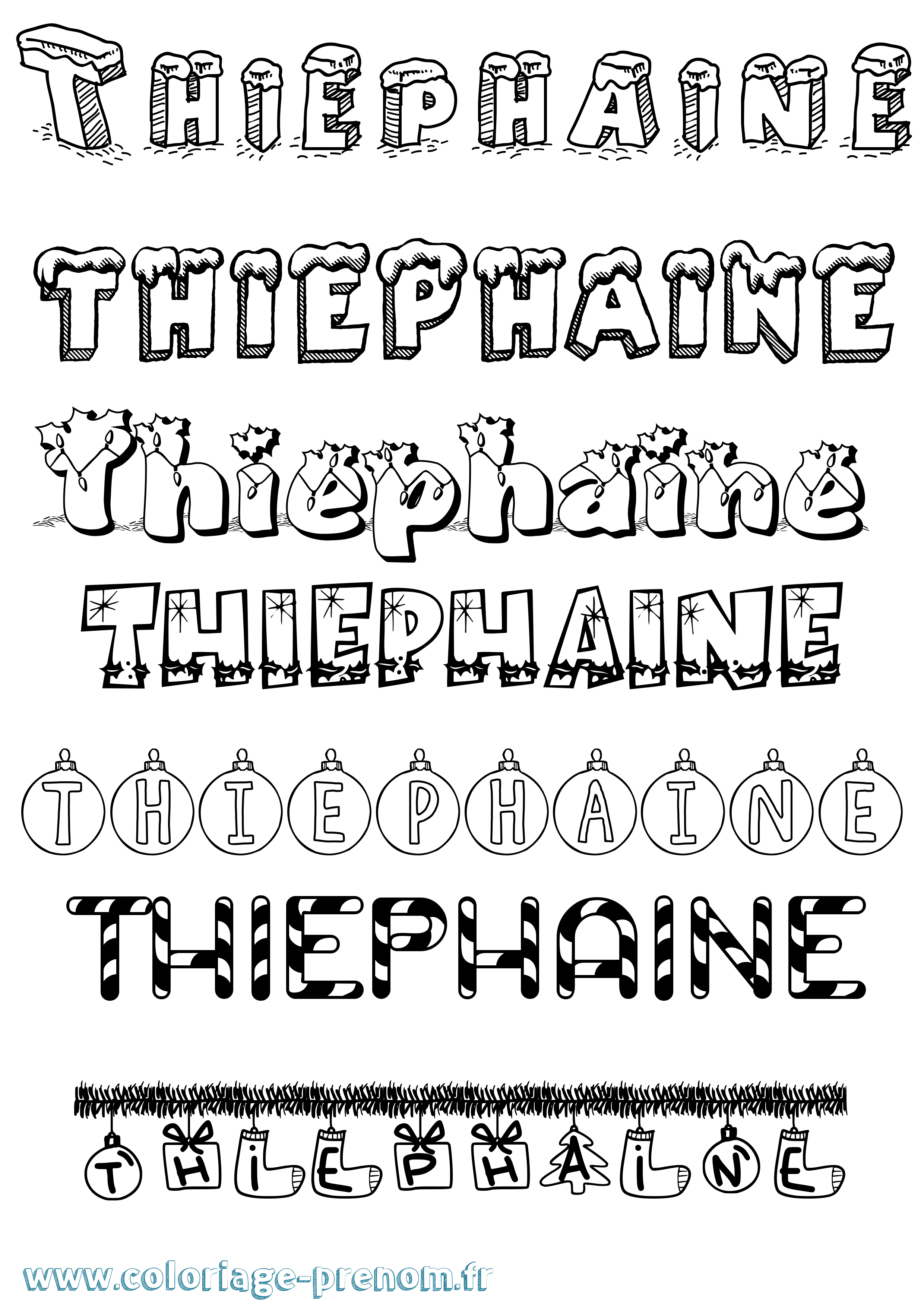 Coloriage Thiephaine Noël Coloriage prénom Thiephaine Noël