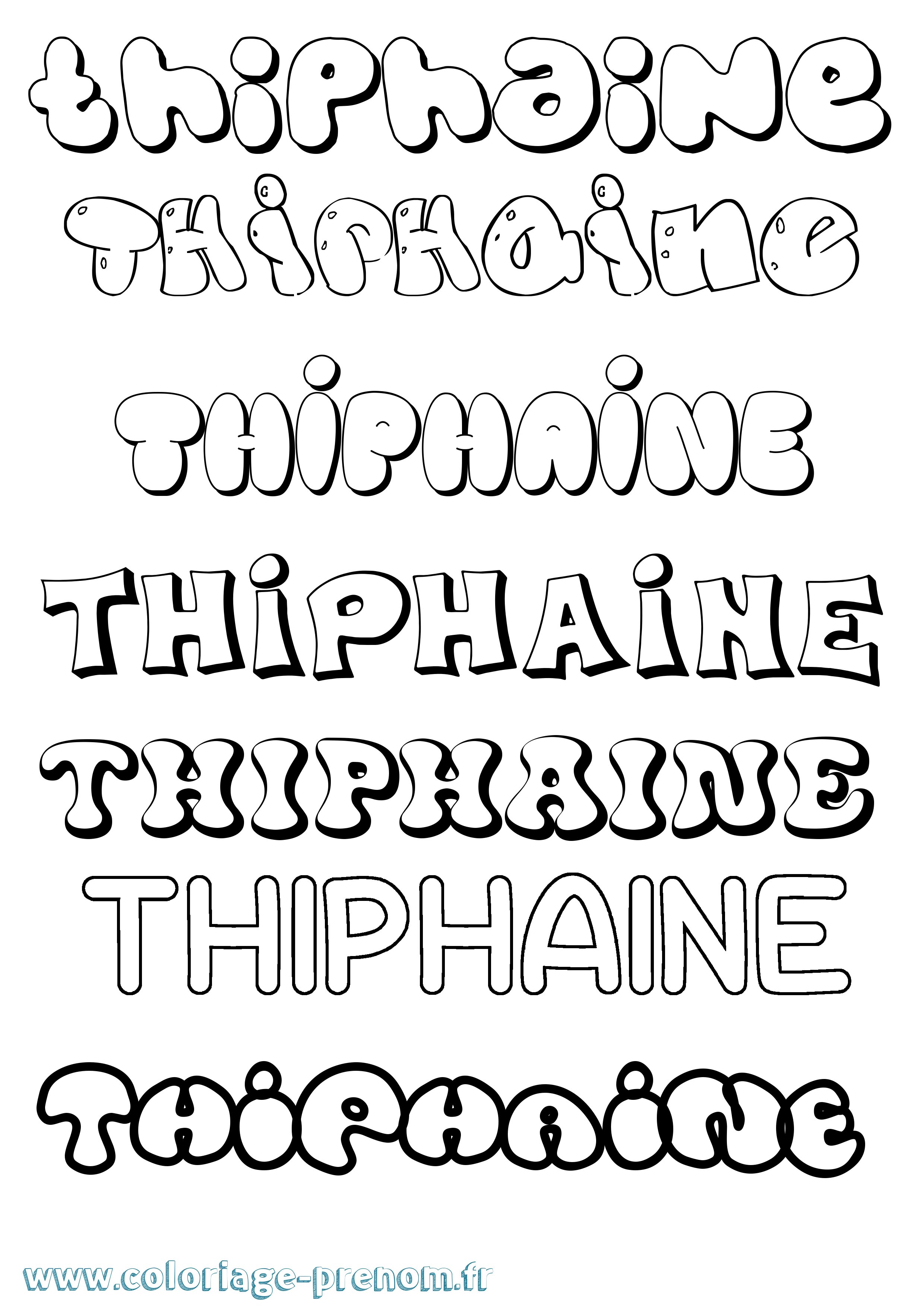 Coloriage prénom Thiphaine Bubble