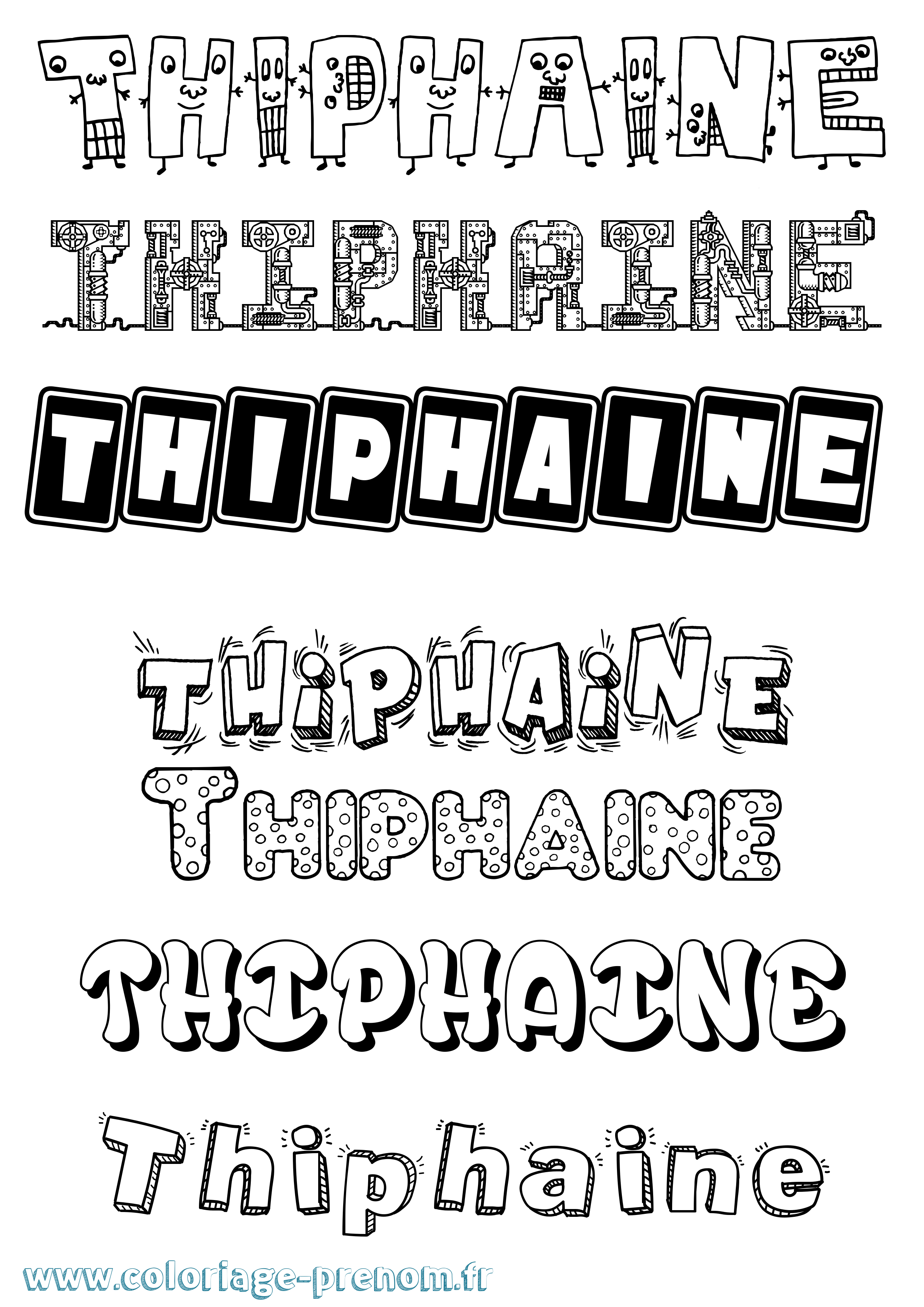 Coloriage prénom Thiphaine Fun
