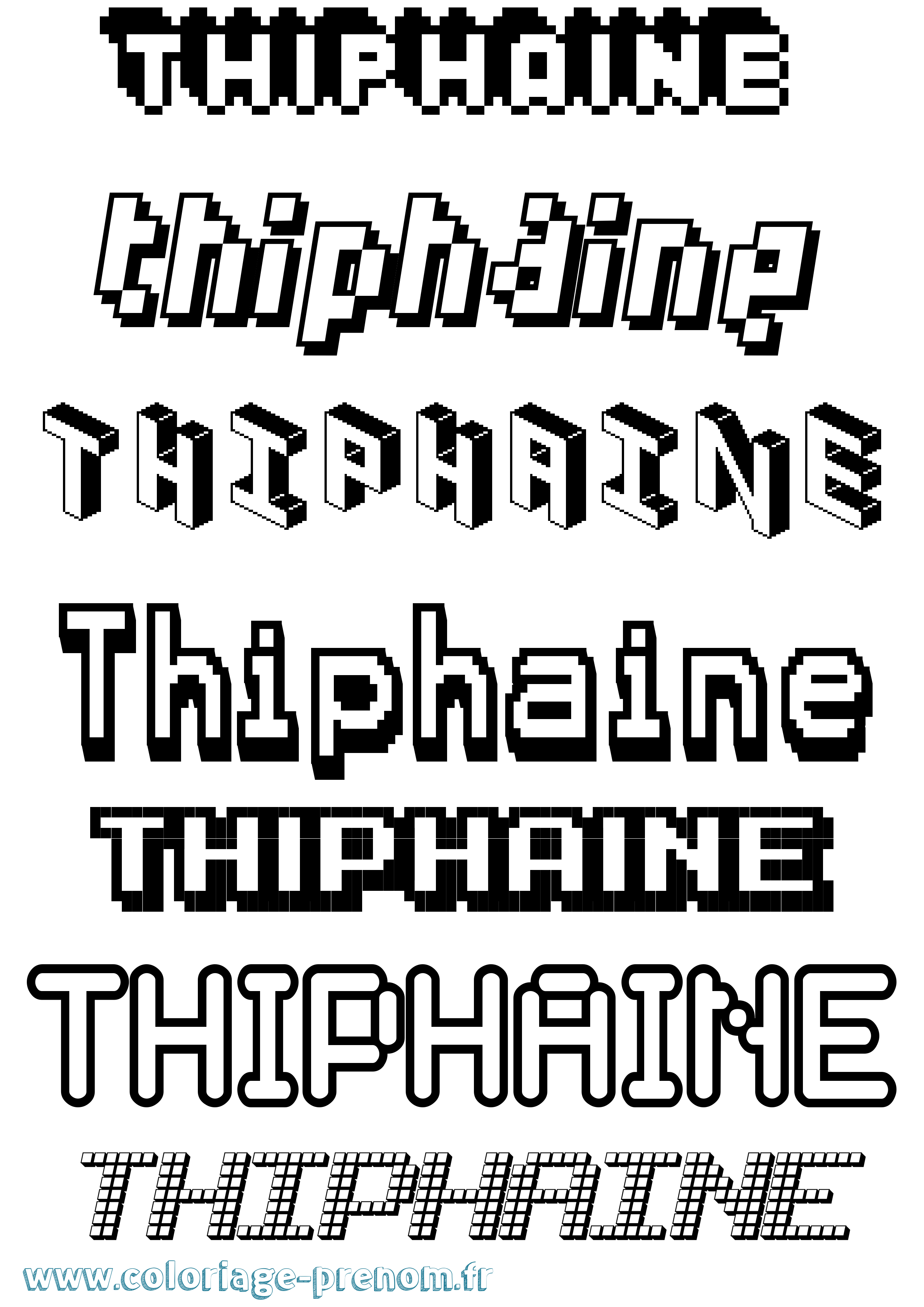 Coloriage prénom Thiphaine Pixel