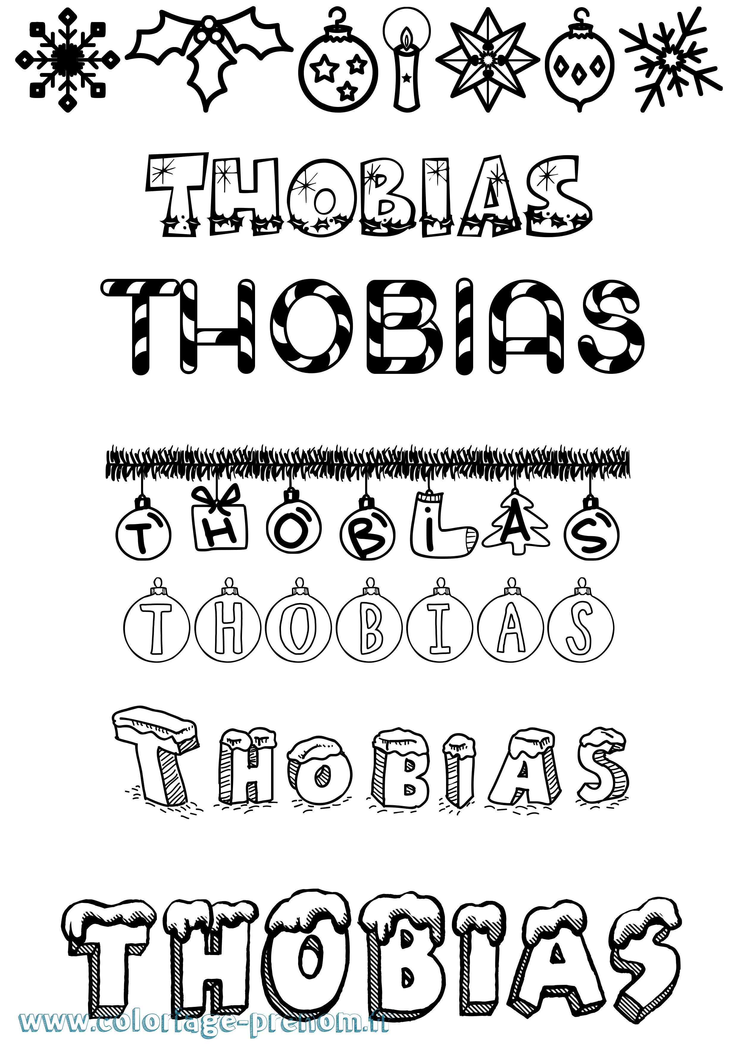 Coloriage Thobias Noël Coloriage prénom Thobias Noël