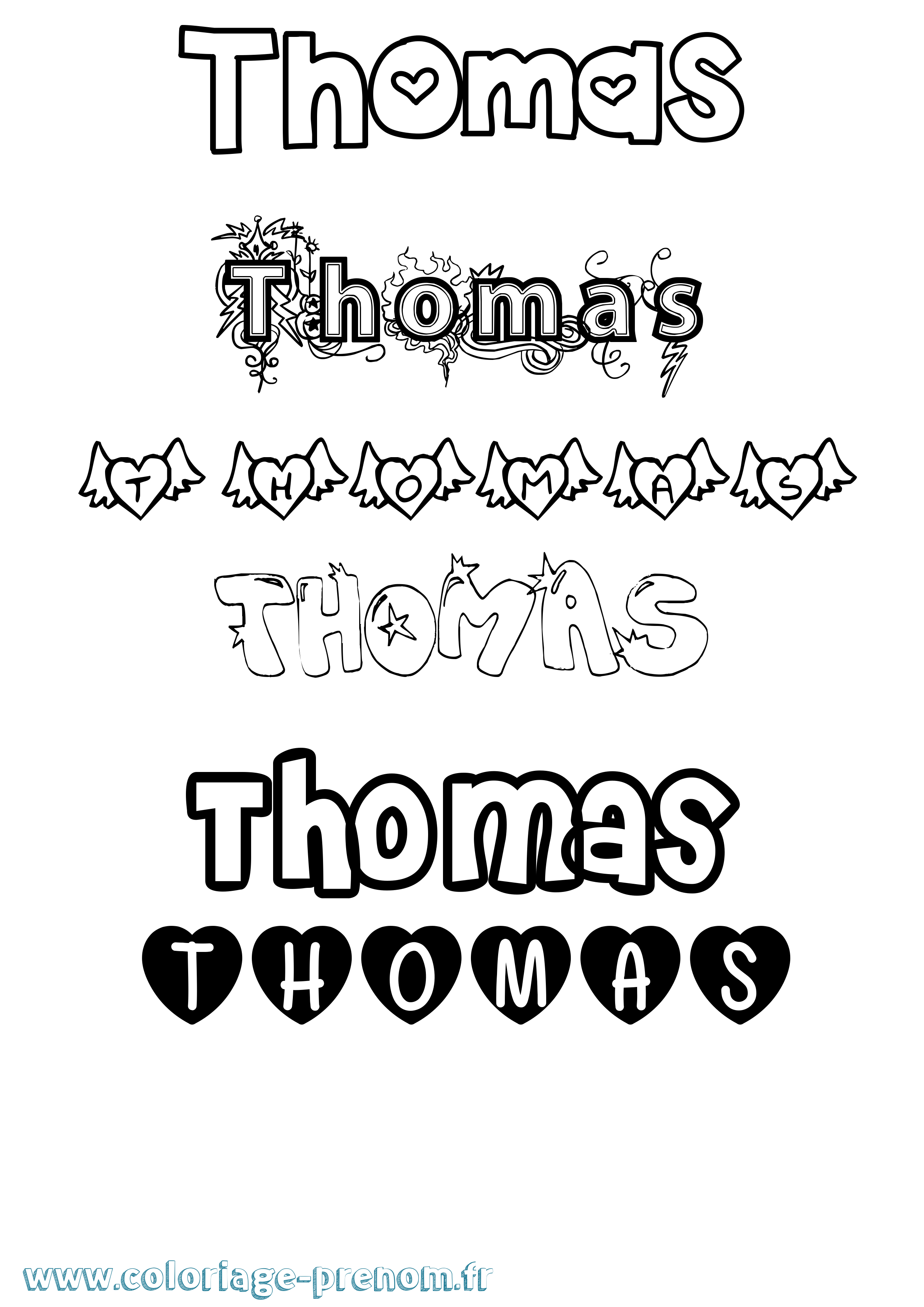 Coloriage prénom Thomas Girly
