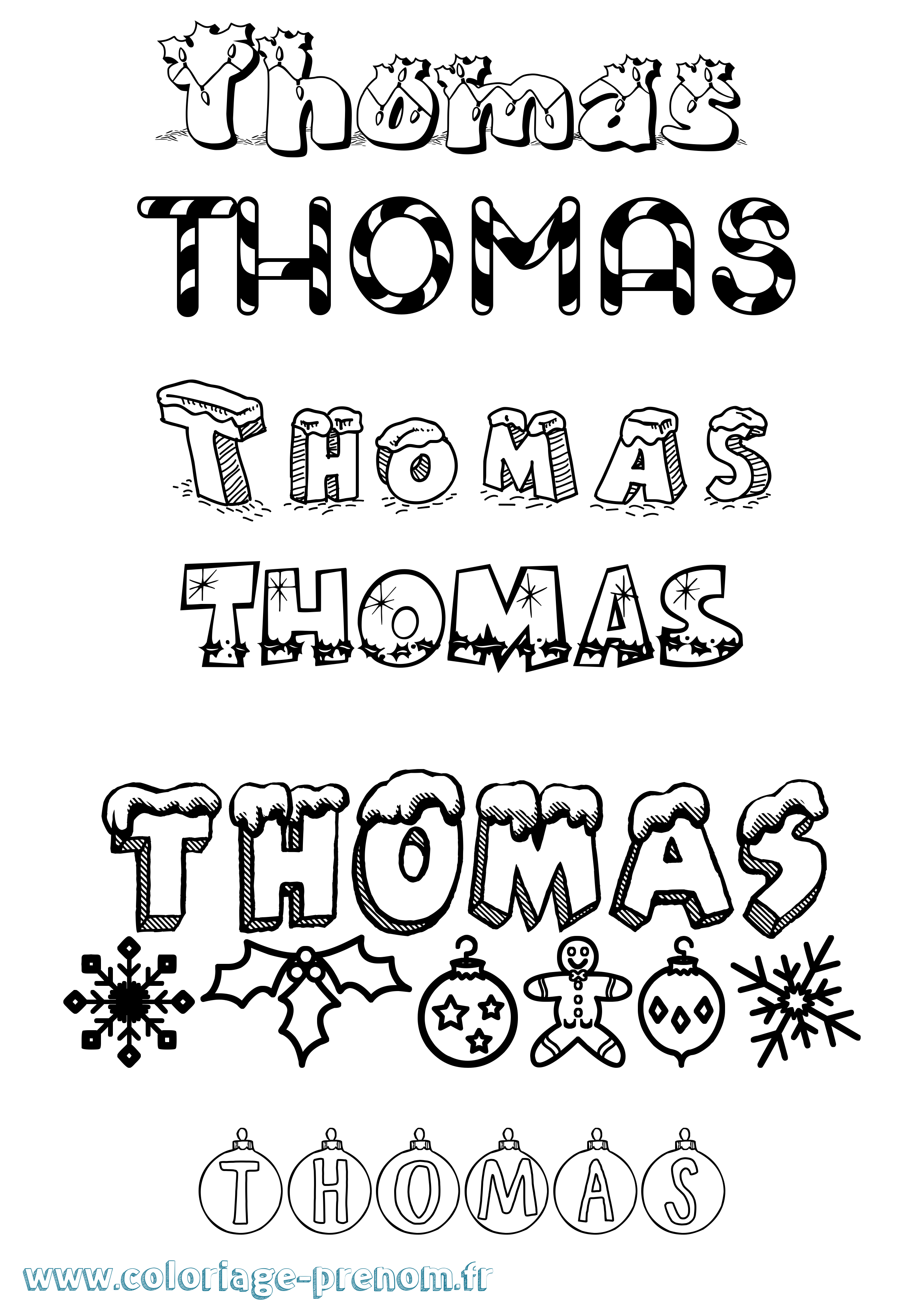 Coloriage prénom Thomas Noël