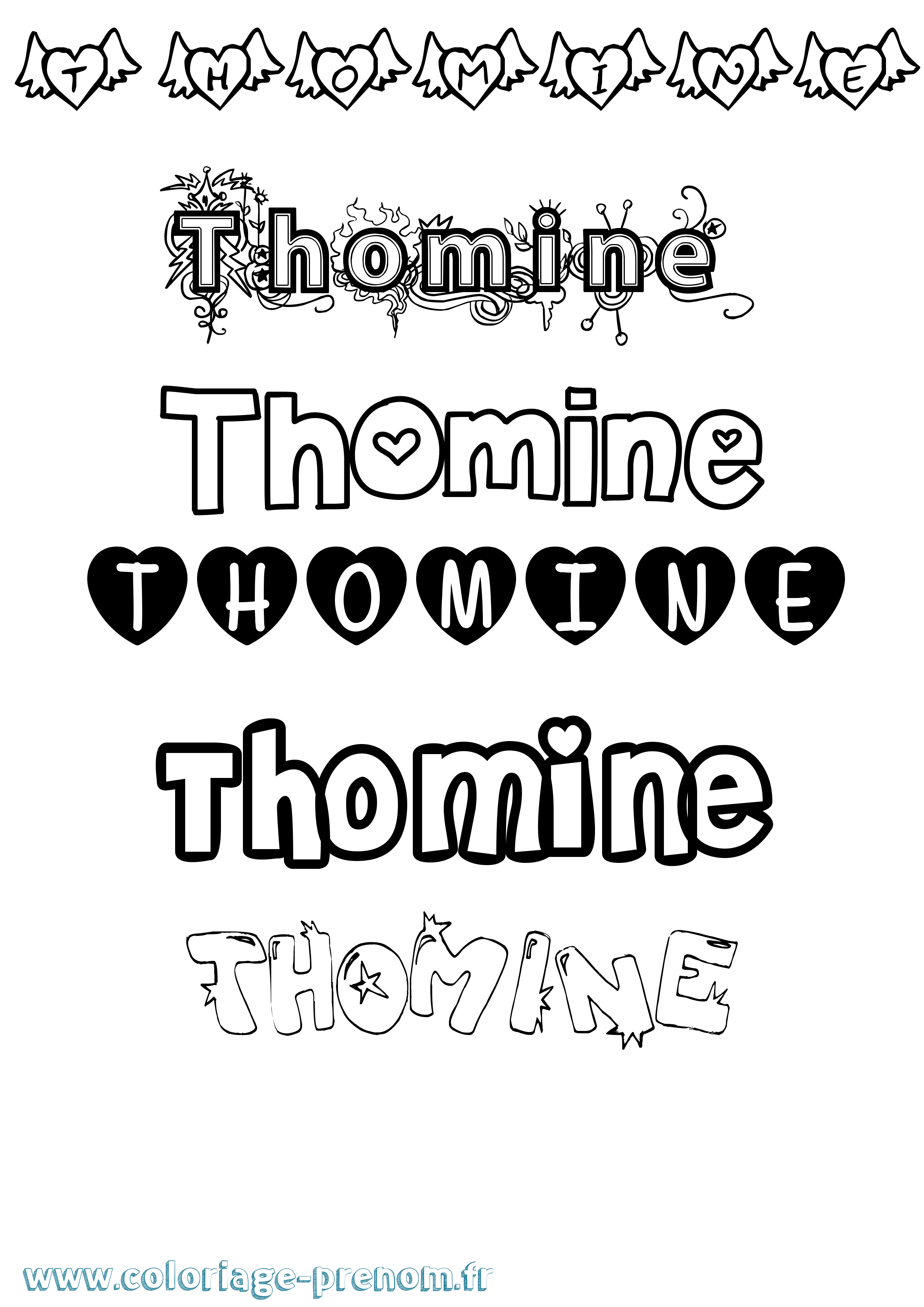 Coloriage prénom Thomine Girly