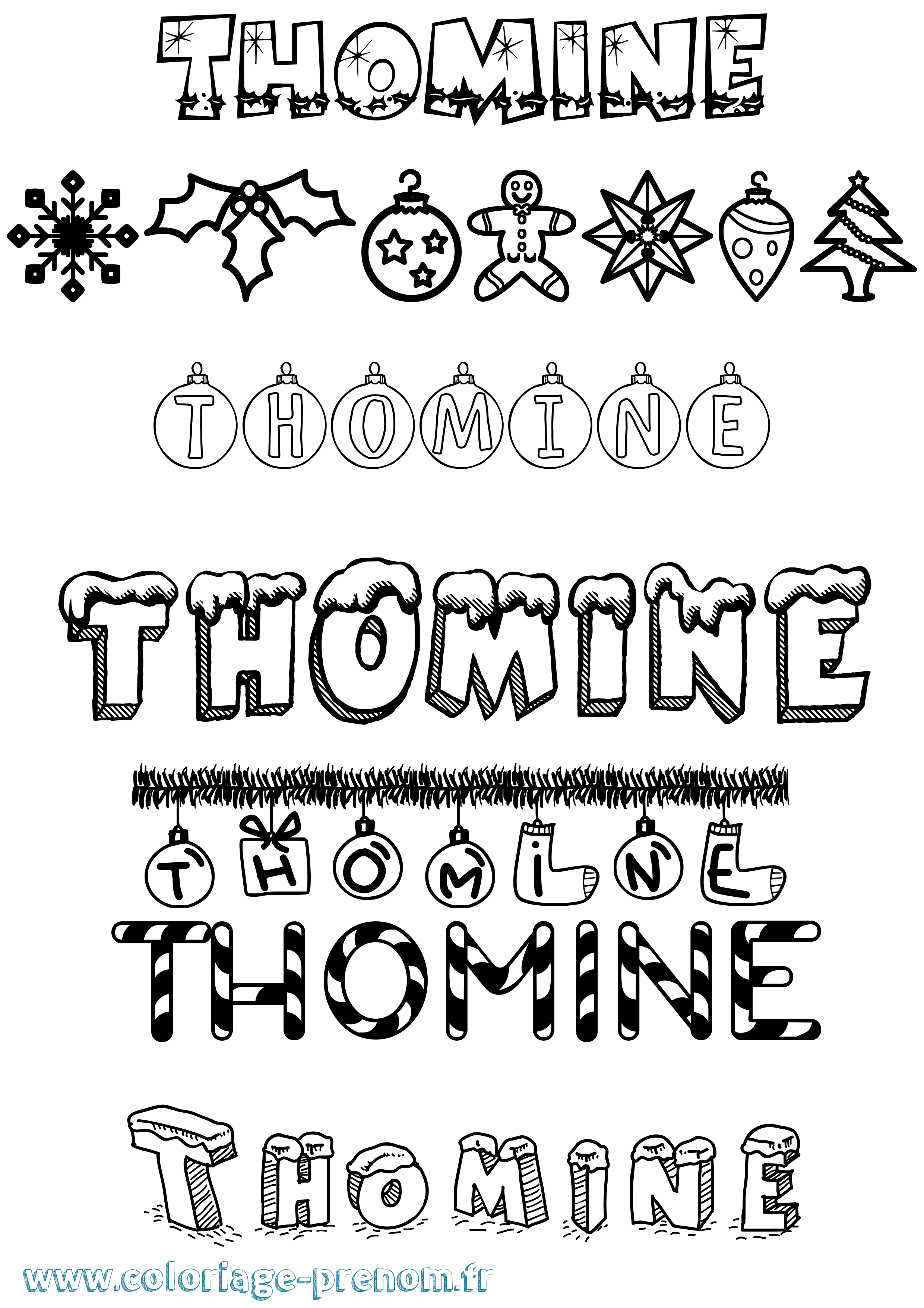 Coloriage prénom Thomine Noël