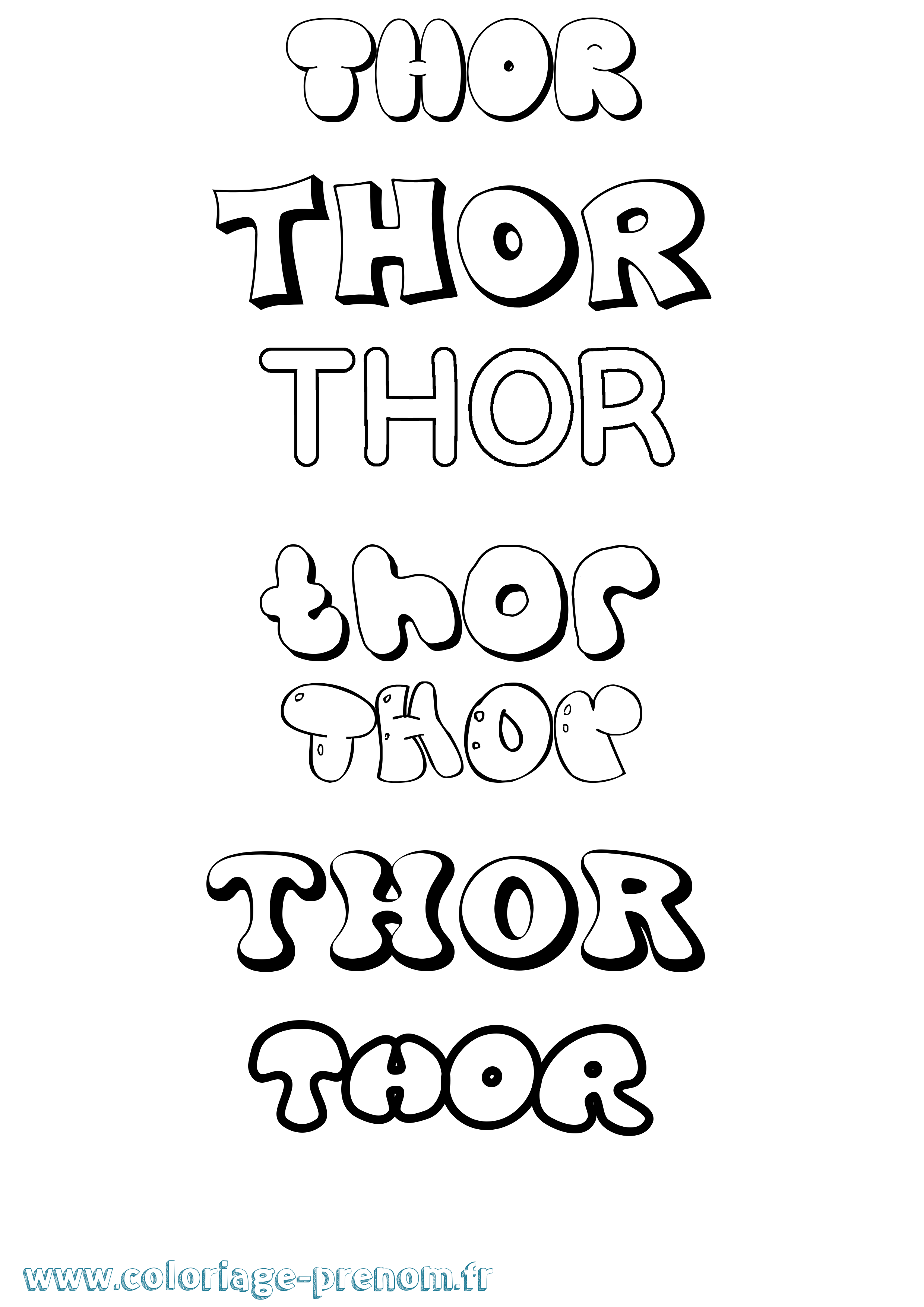Coloriage prénom Thor Bubble
