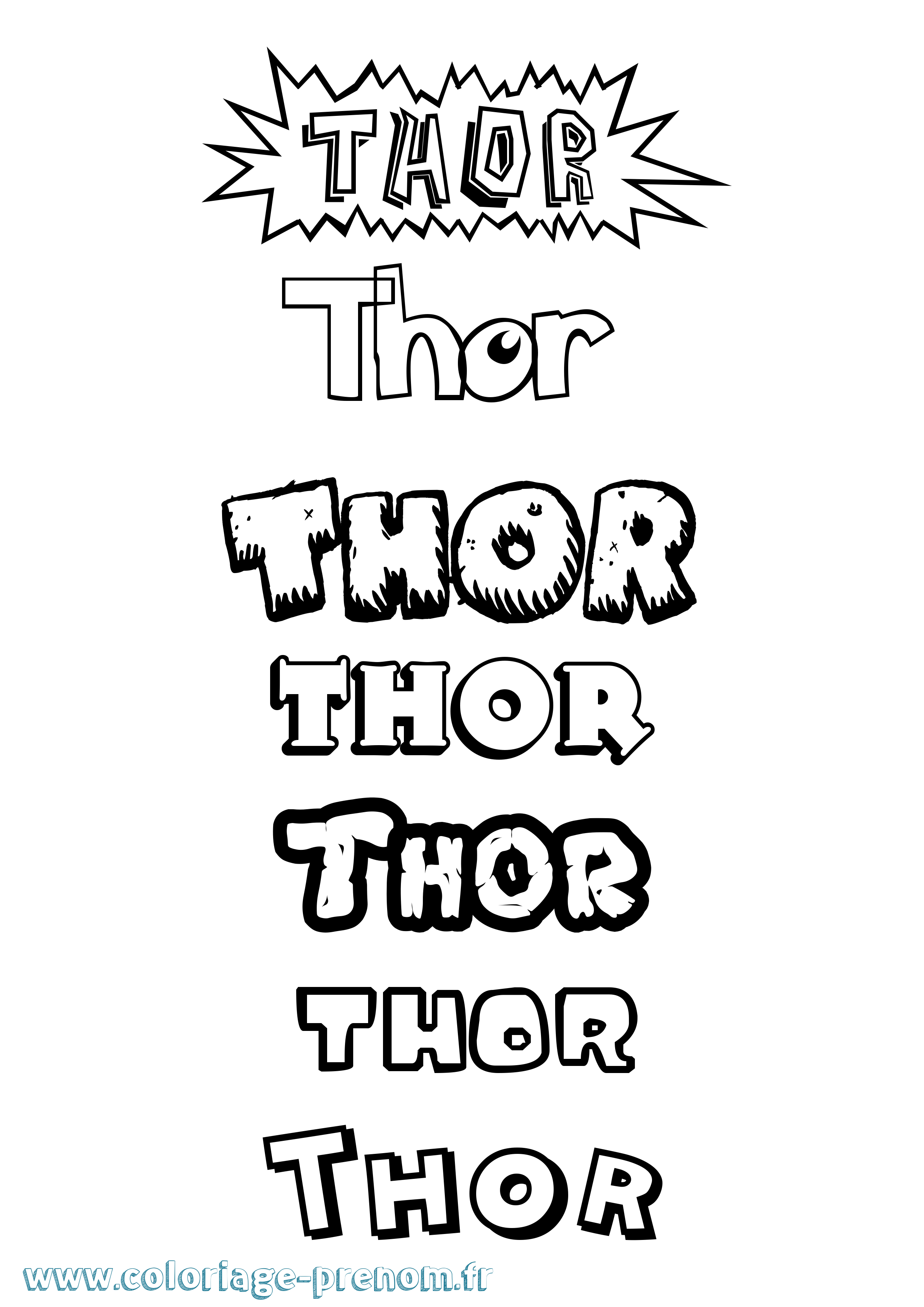 Coloriage prénom Thor Dessin Animé