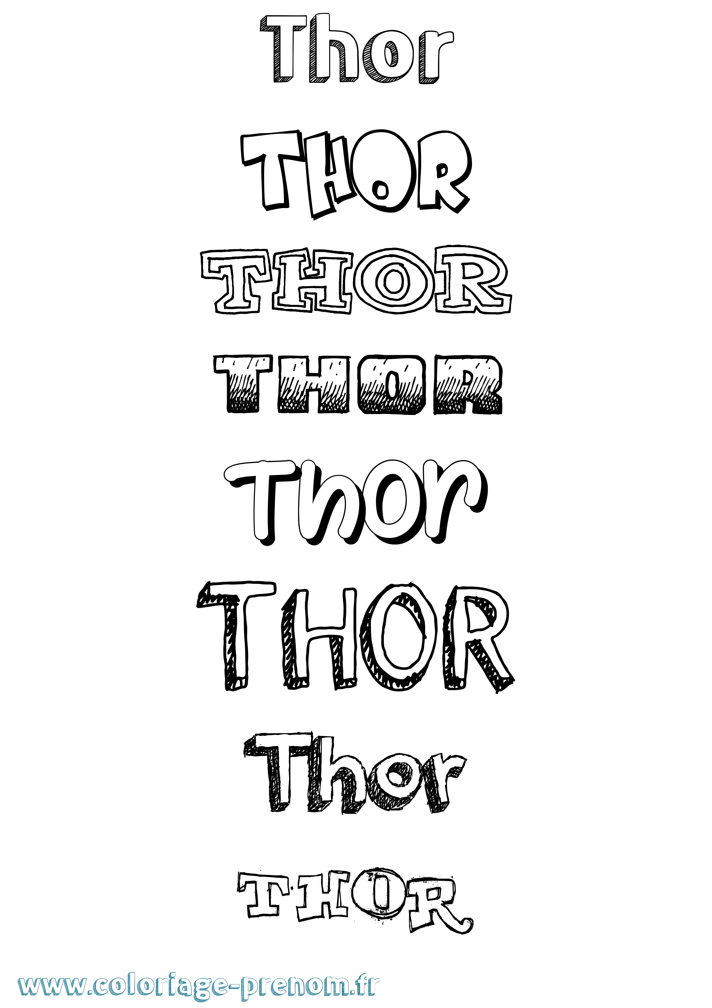 Coloriage prénom Thor Dessiné