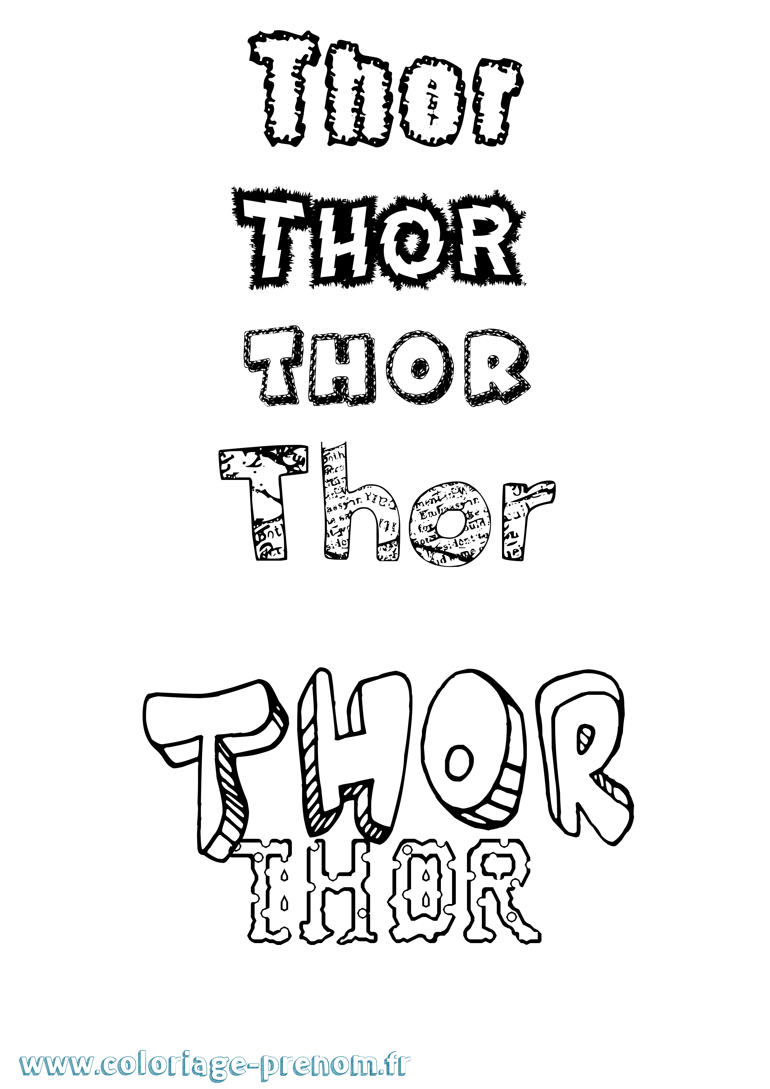 Coloriage prénom Thor Destructuré