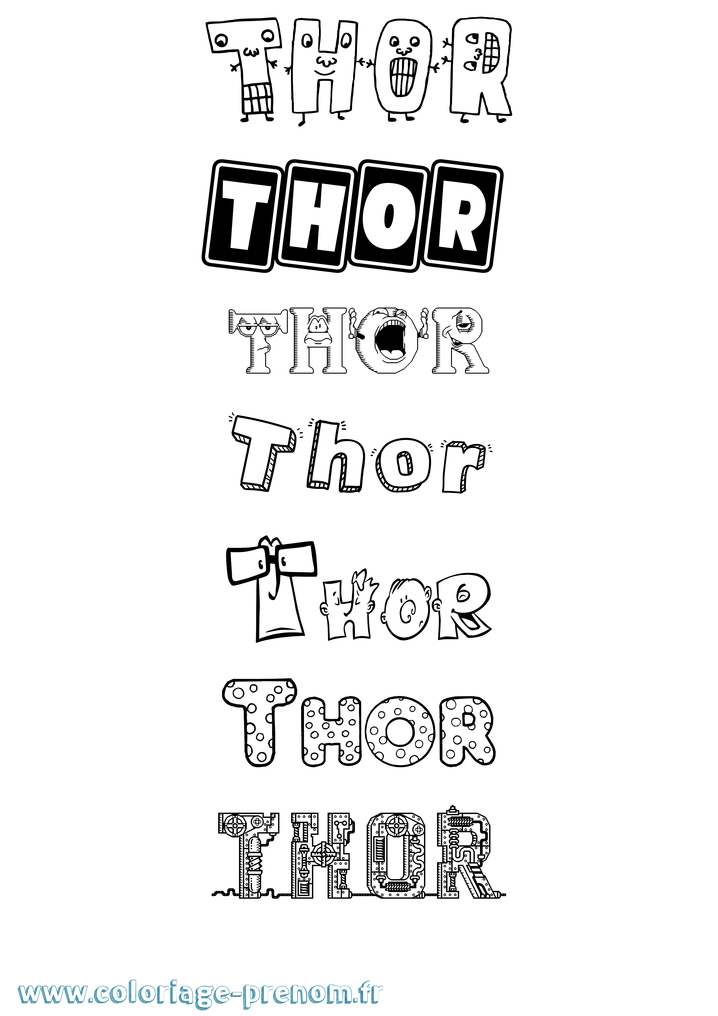 Coloriage prénom Thor Fun