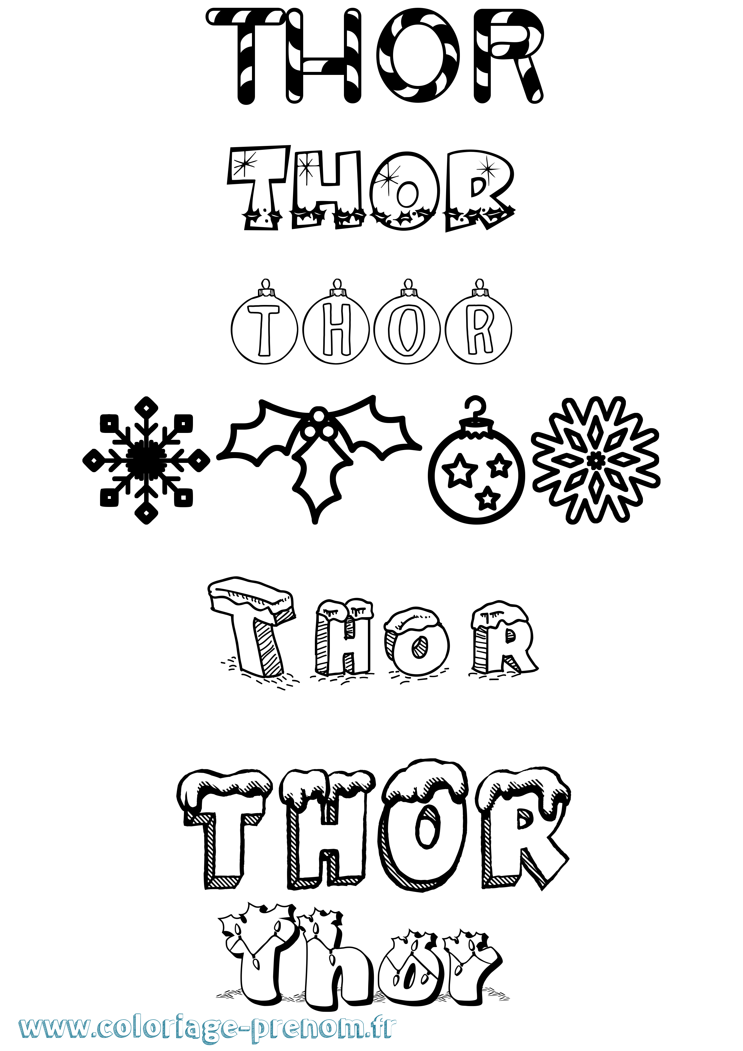 Coloriage prénom Thor Noël