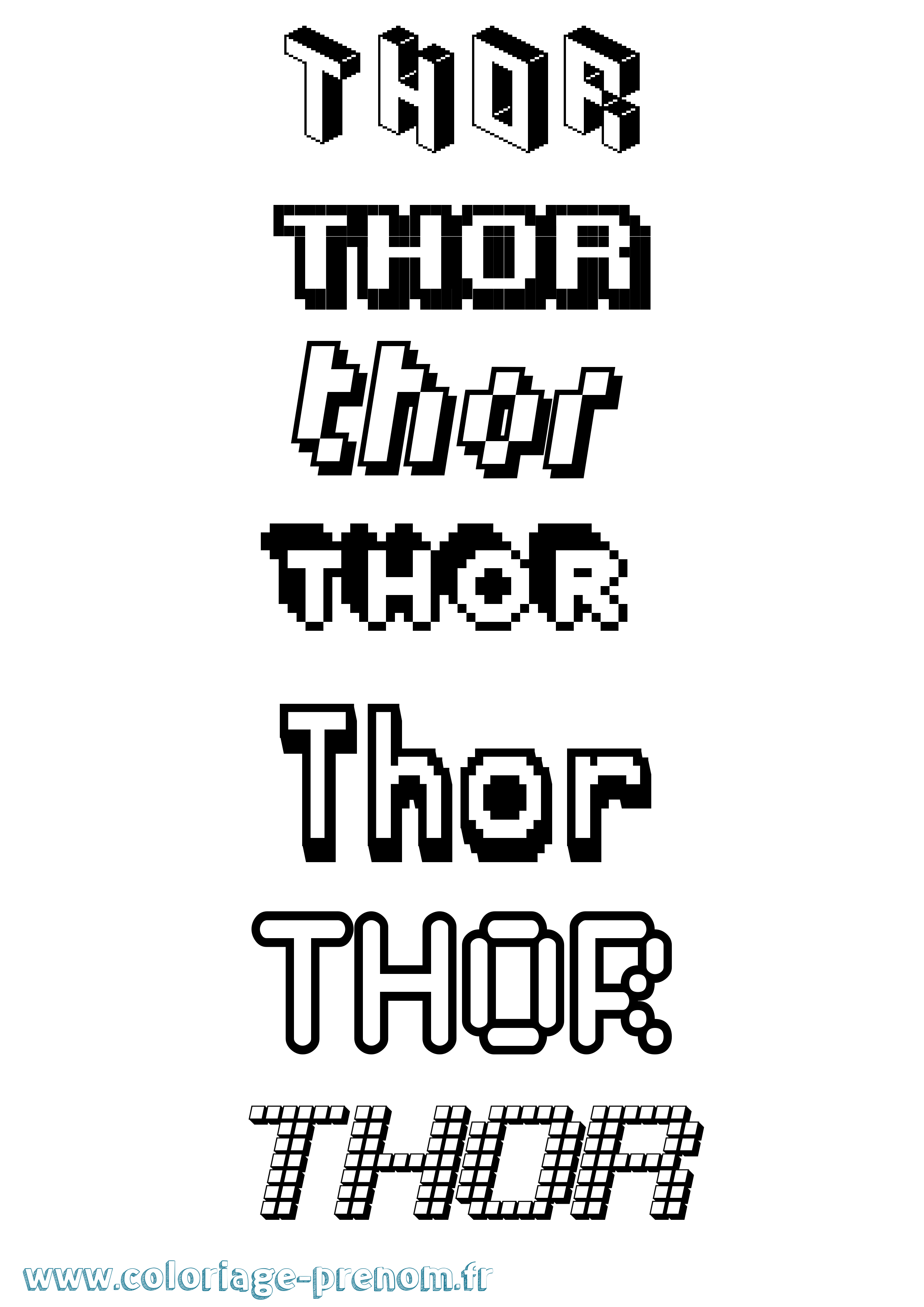 Coloriage prénom Thor Pixel