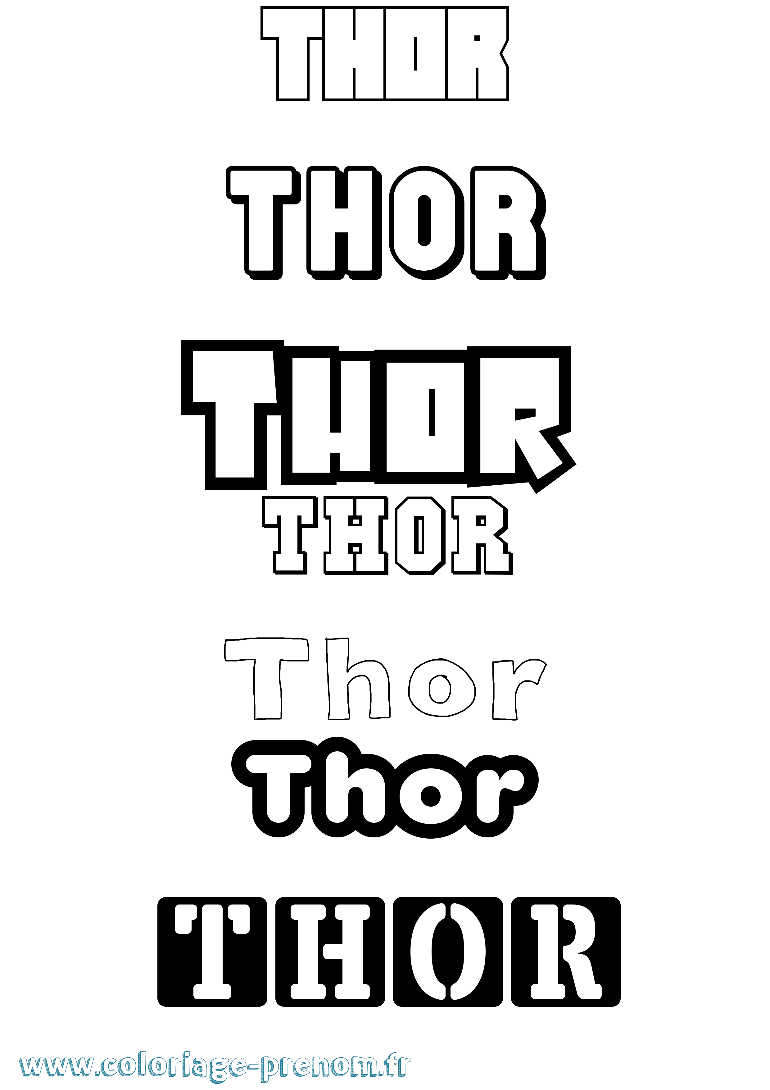 Coloriage prénom Thor Simple