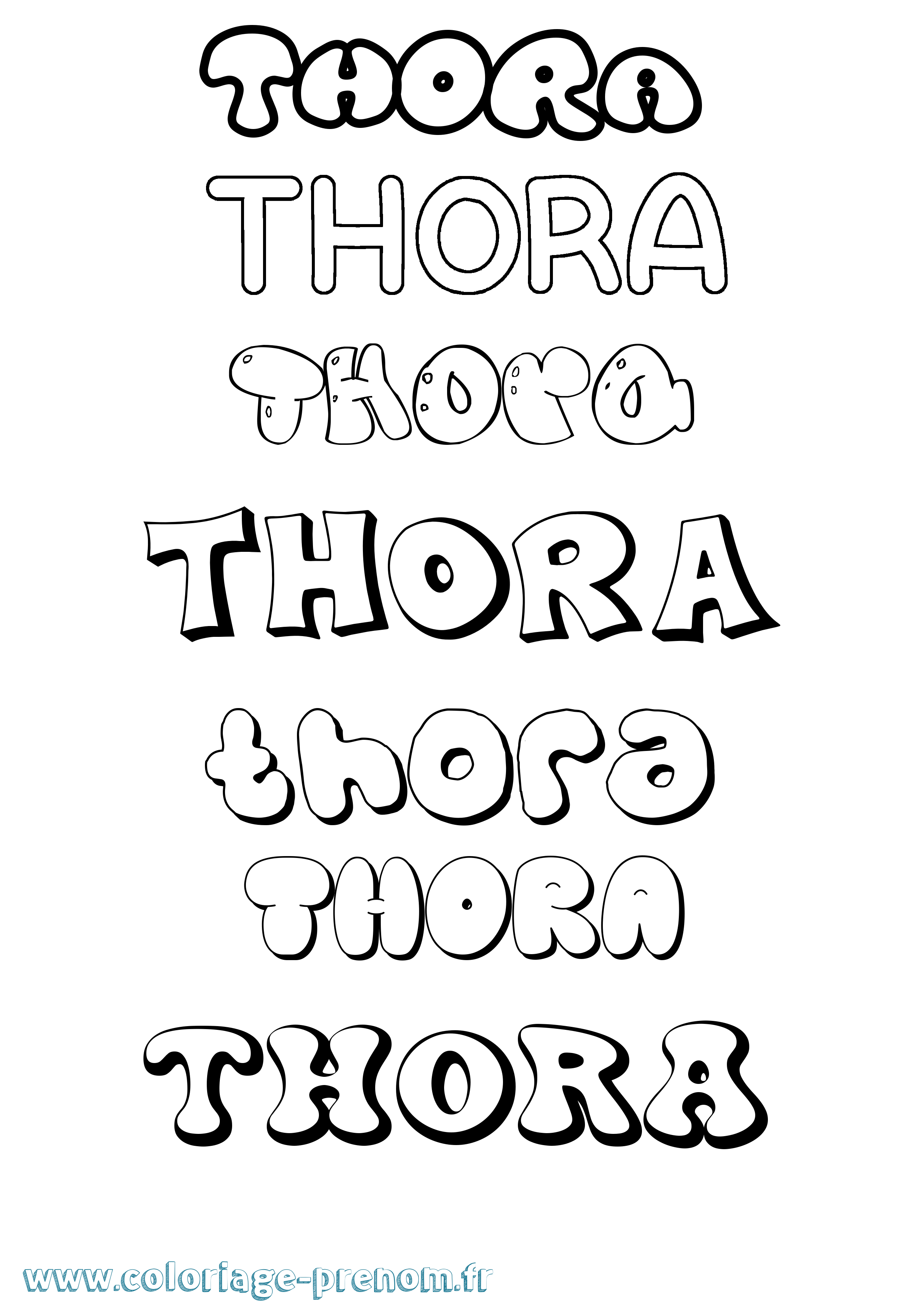 Coloriage prénom Thora Bubble