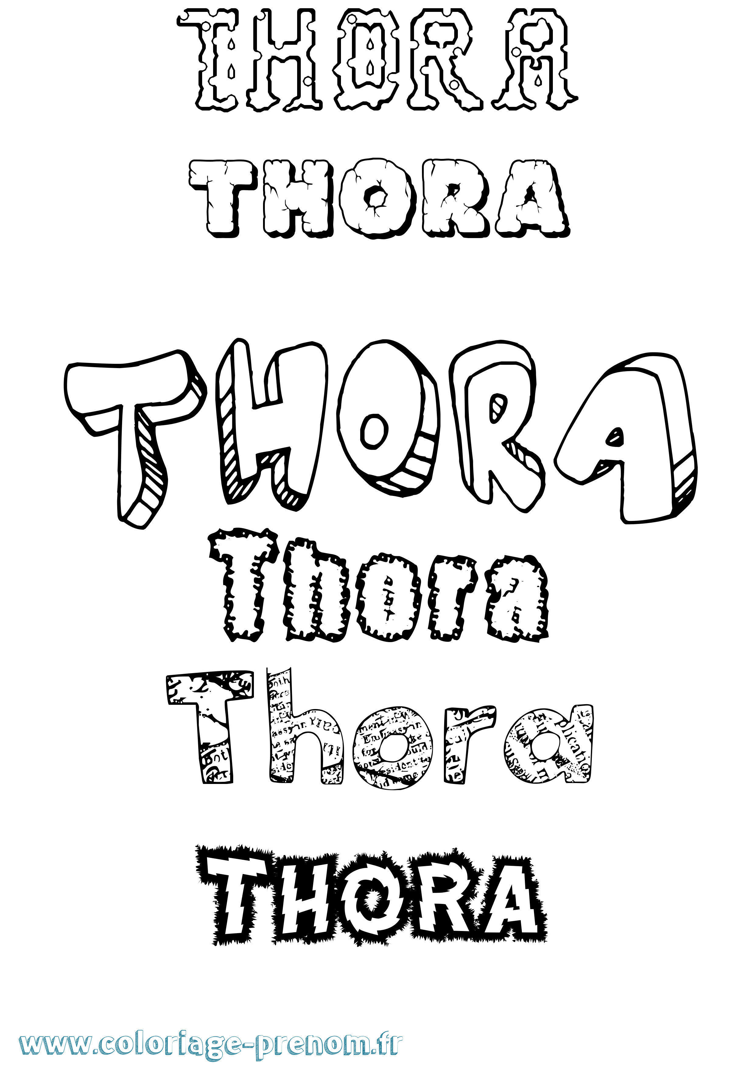 Coloriage prénom Thora Destructuré