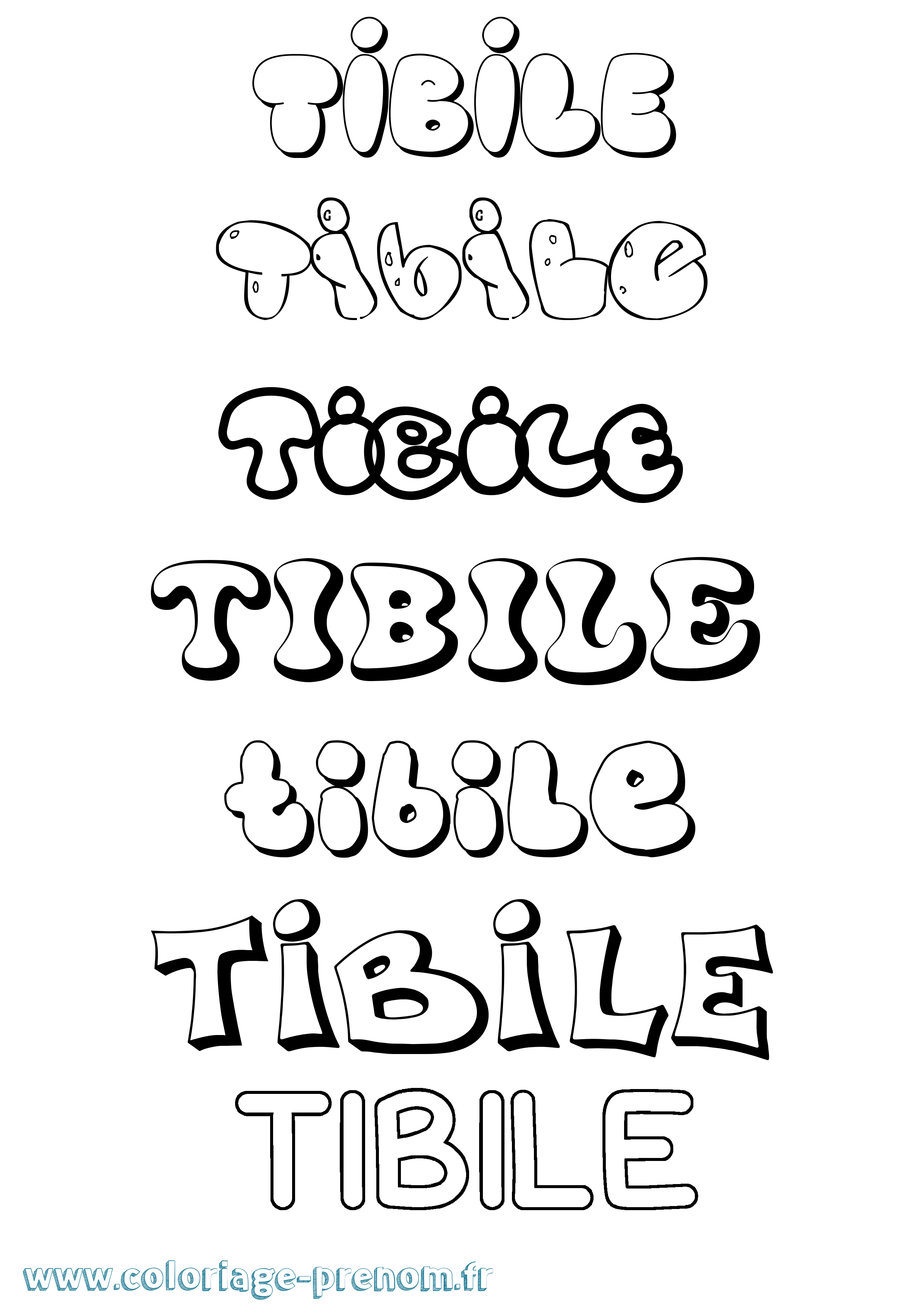 Coloriage prénom Tibile Bubble