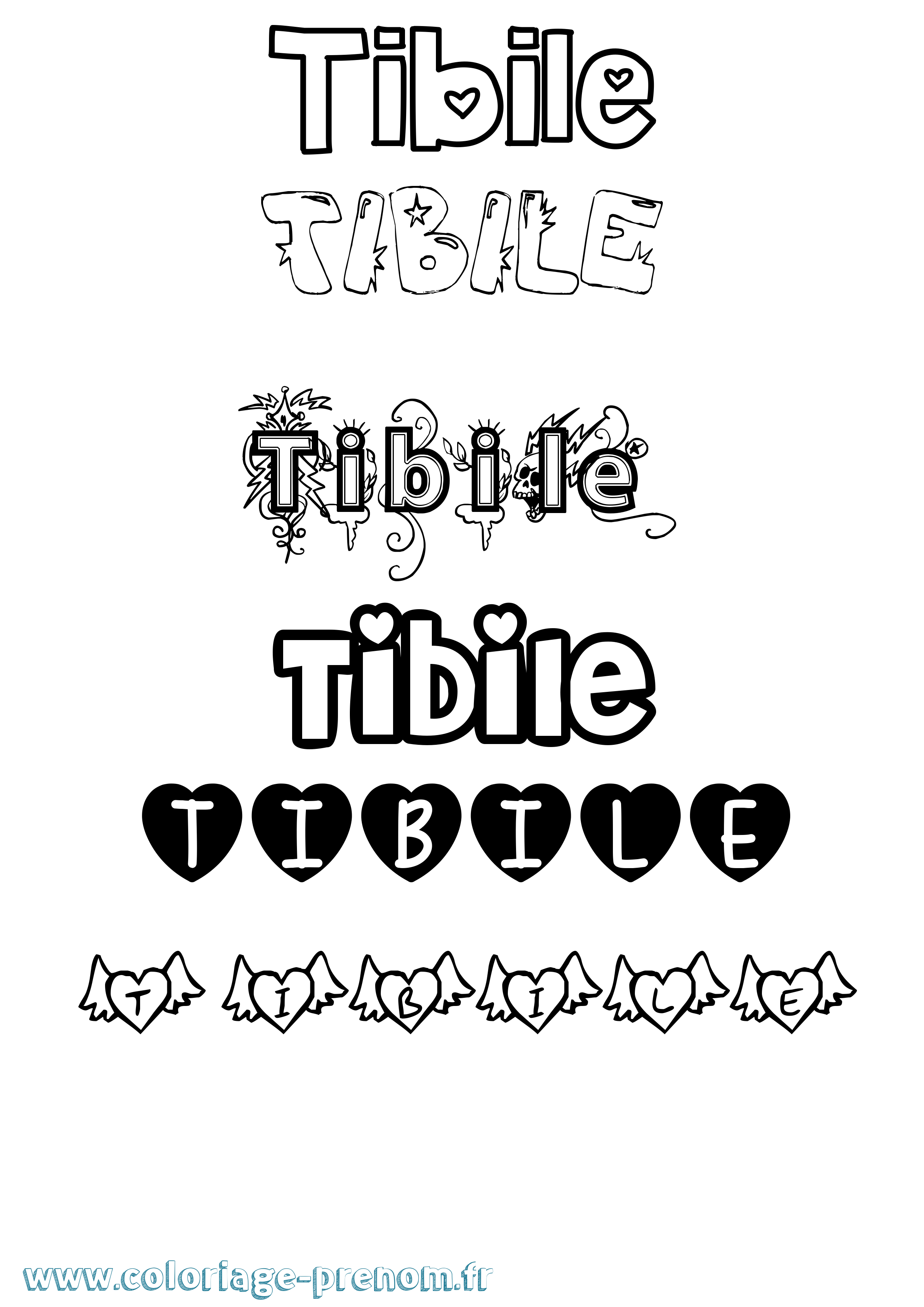 Coloriage prénom Tibile Girly