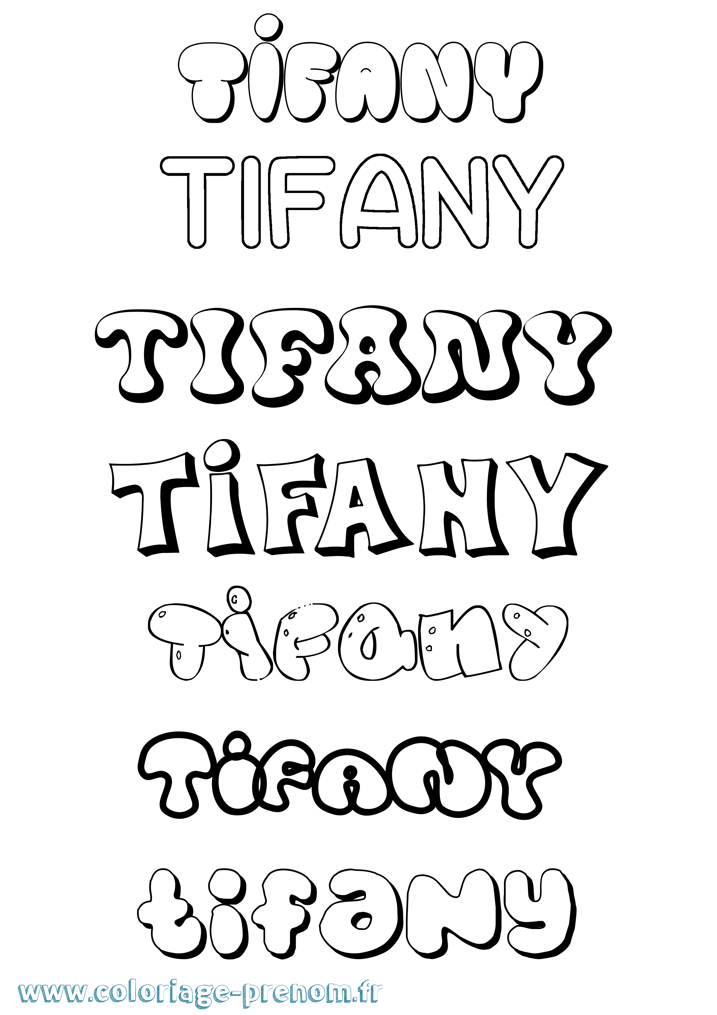 Coloriage prénom Tifany Bubble
