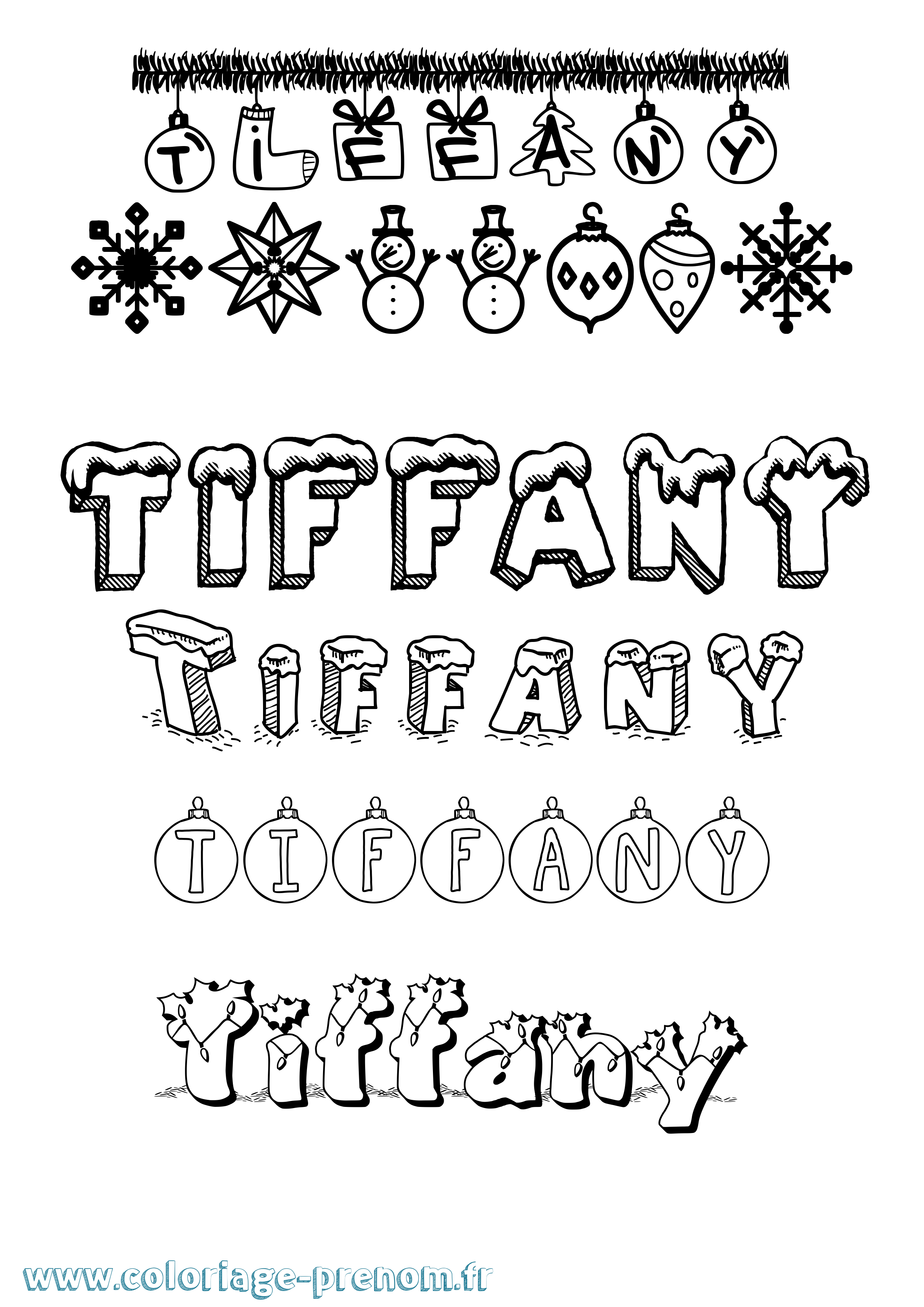Coloriage prénom Tiffany Noël
