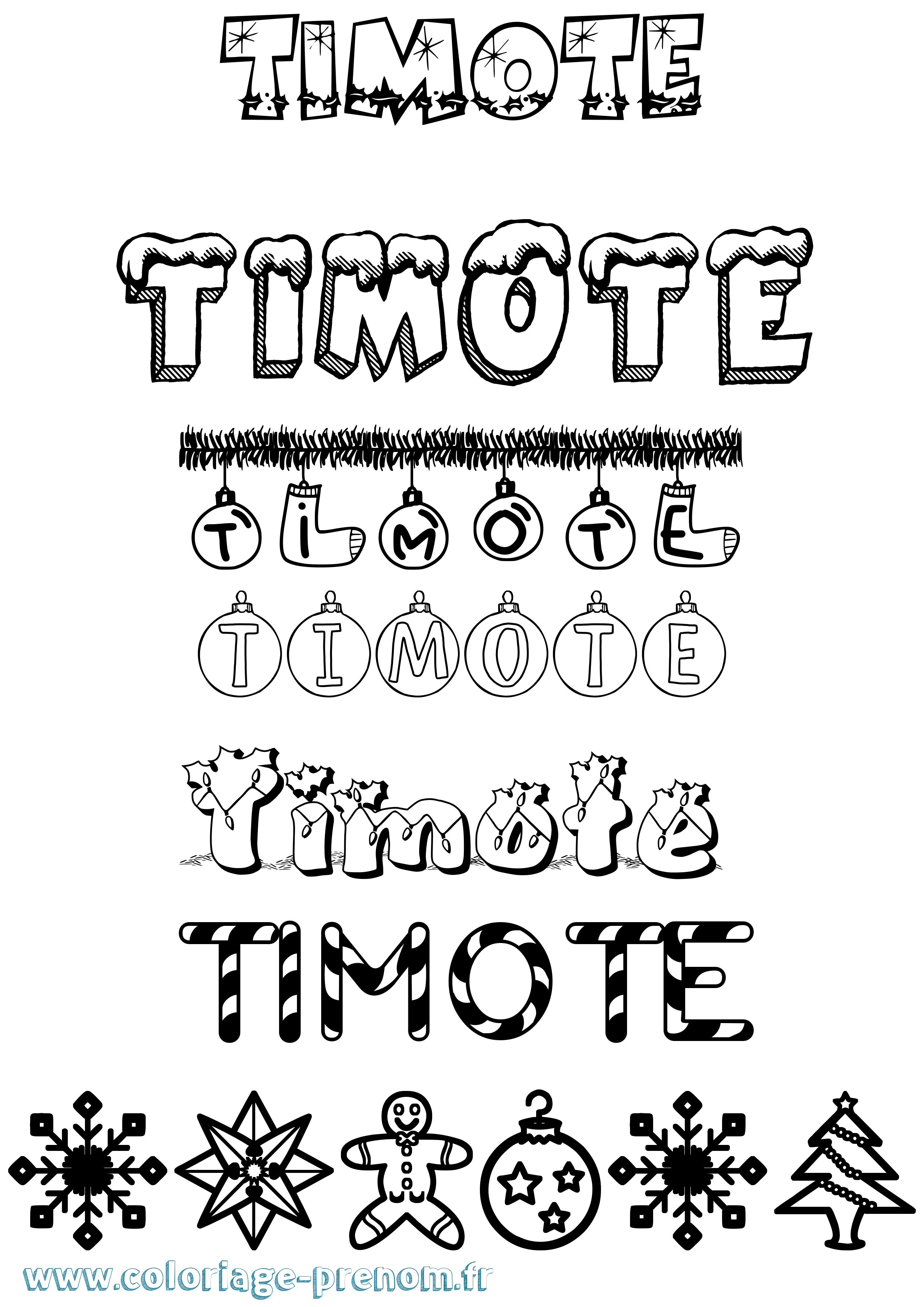 Coloriage prénom Timote Noël