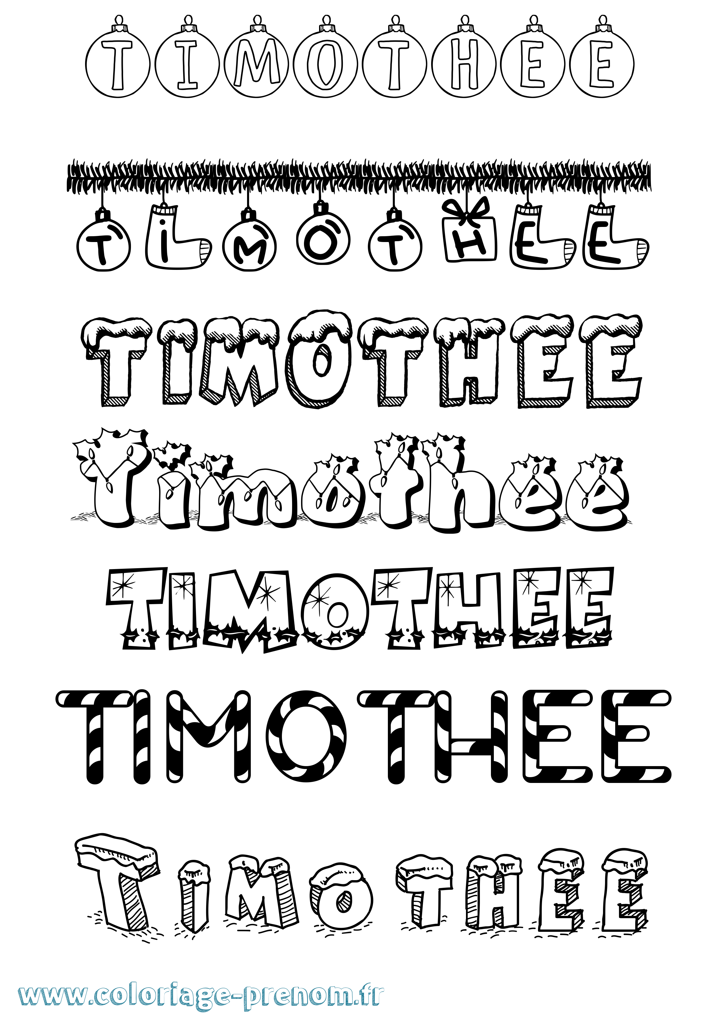 Coloriage prénom Timothee Noël