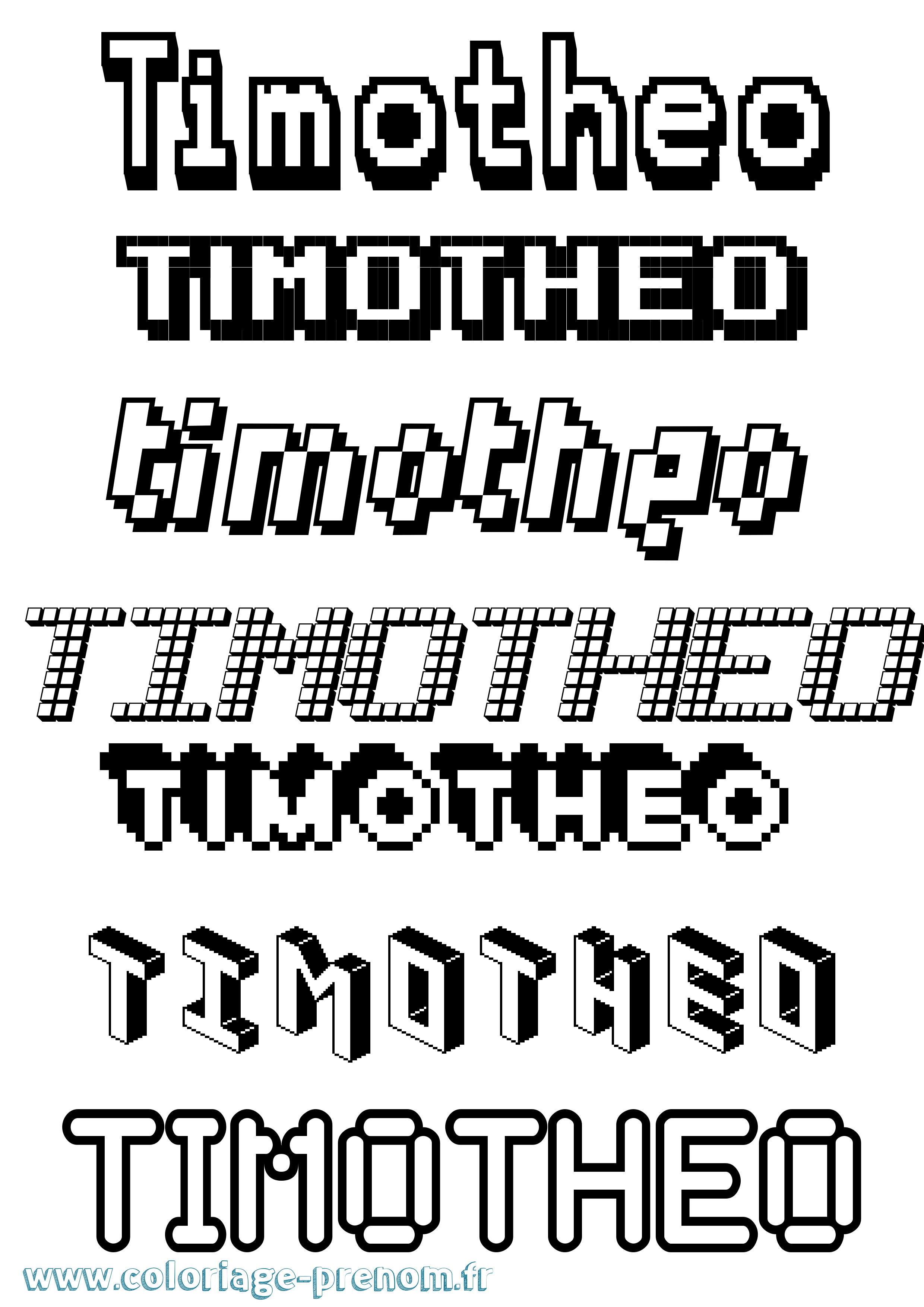 Coloriage prénom Timotheo Pixel