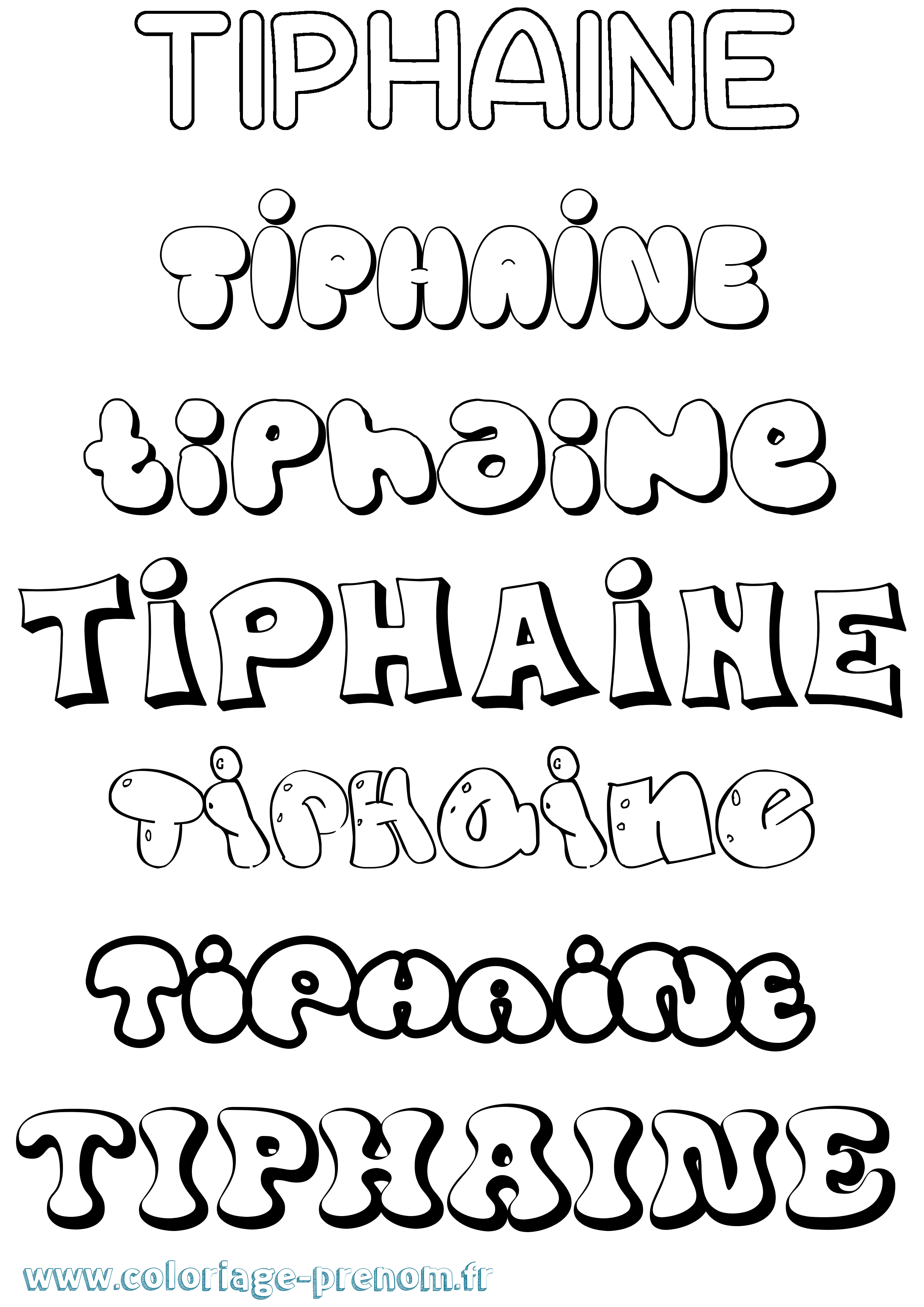 Coloriage prénom Tiphaine Bubble