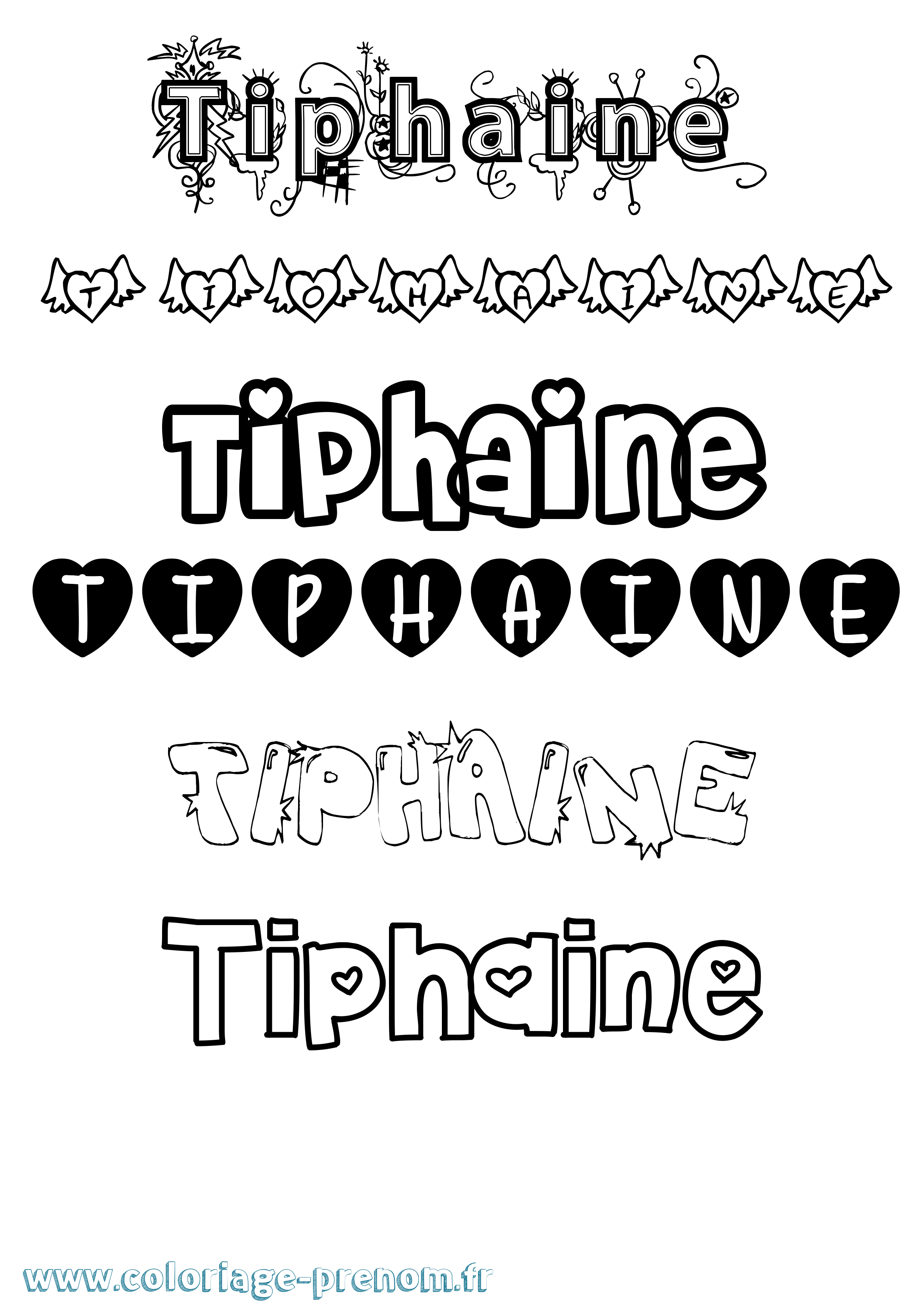 Coloriage prénom Tiphaine Girly
