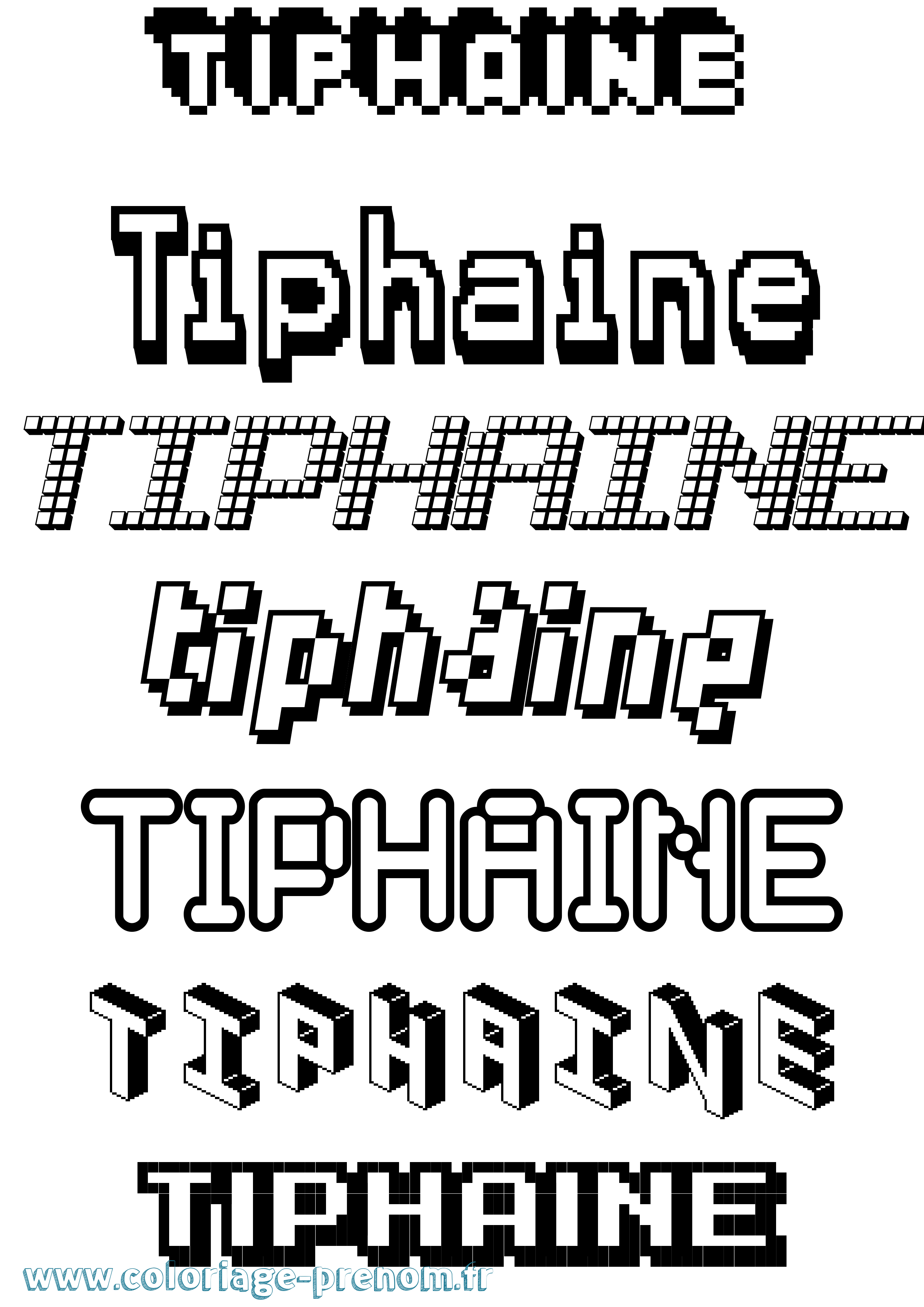 Coloriage prénom Tiphaine Pixel