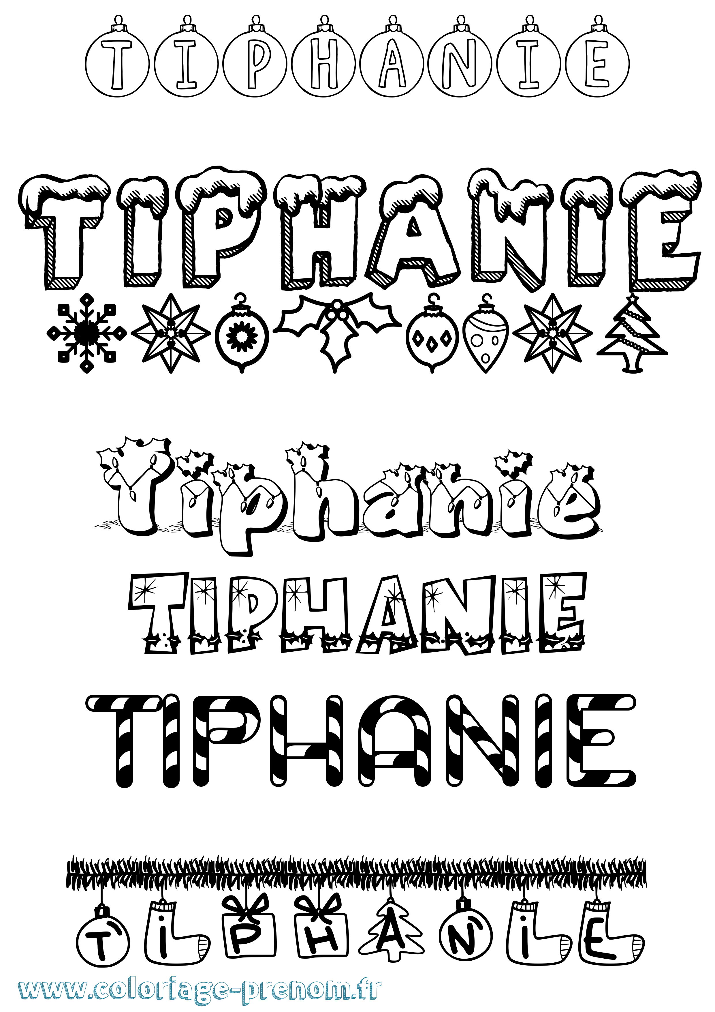 Coloriage Tiphanie Noël Coloriage prénom Tiphanie Noël