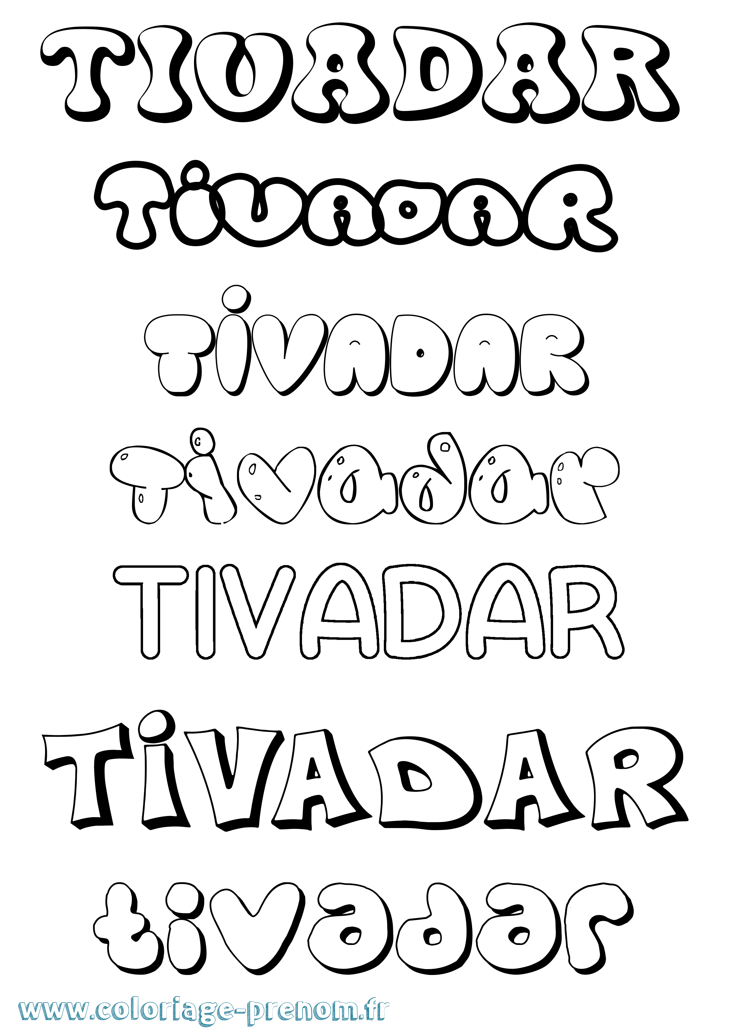 Coloriage Tivadar Bubble Coloriage prénom Tivadar Bubble