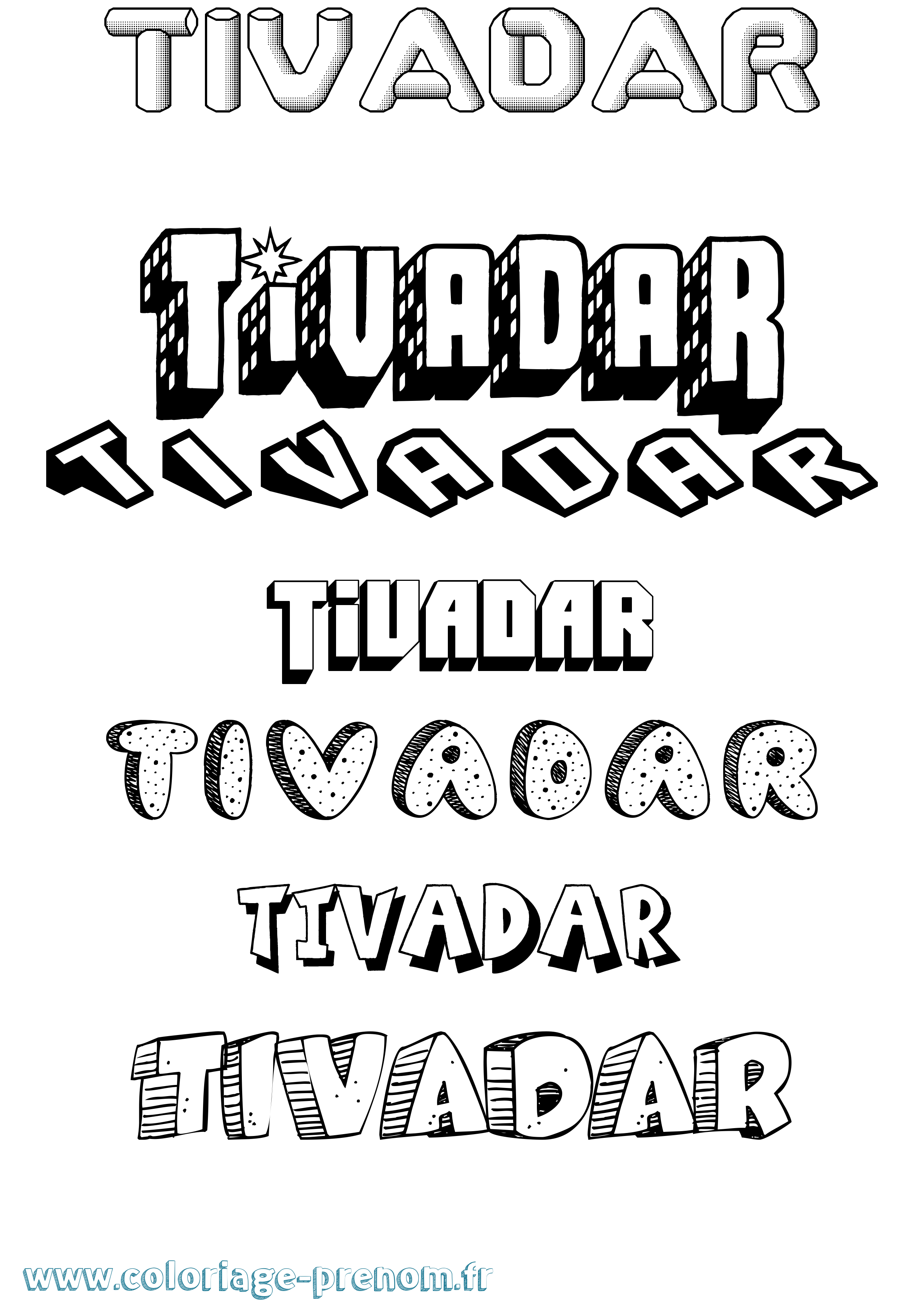 Coloriage Tivadar Effet 3D Coloriage prénom Tivadar Effet 3D