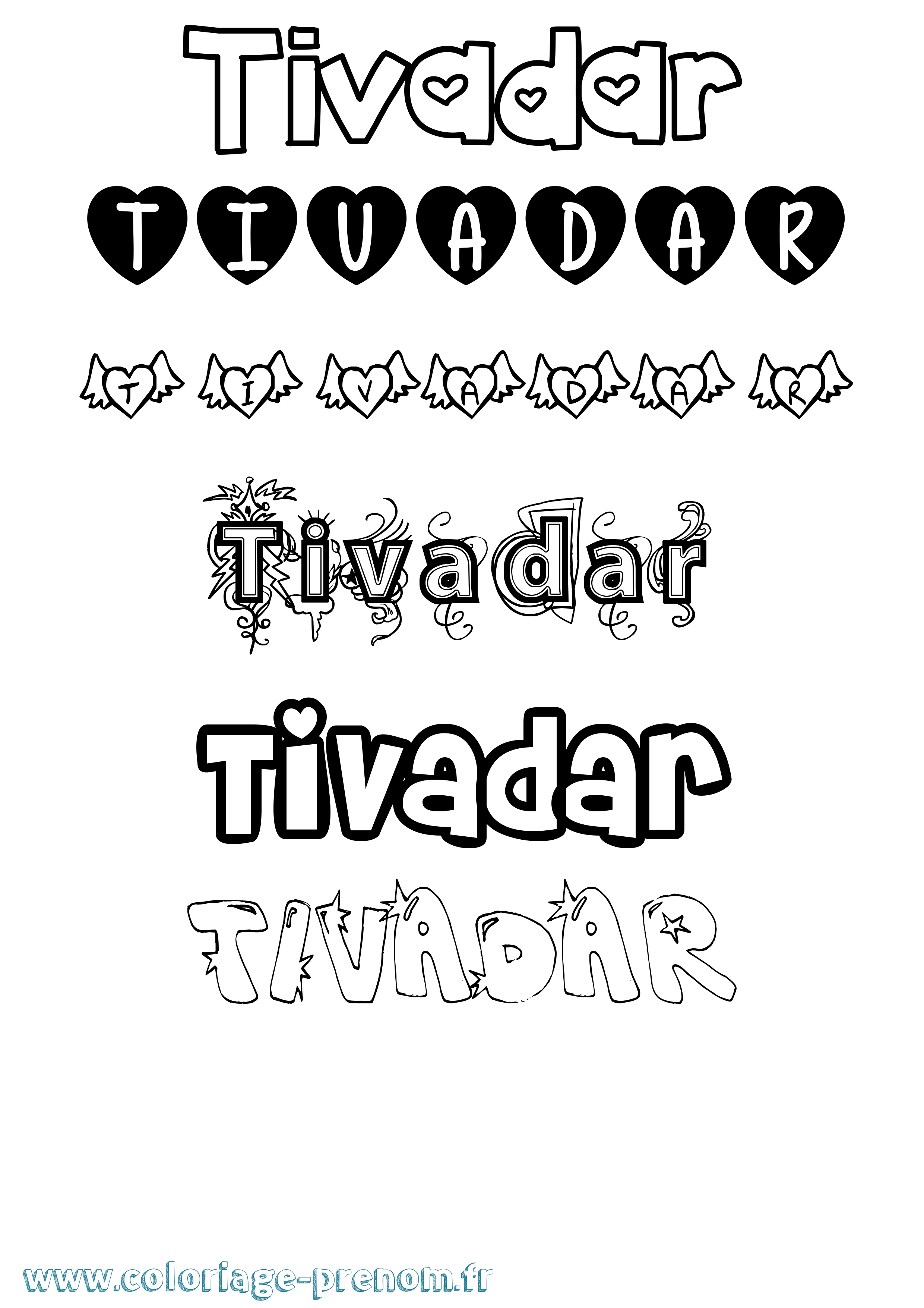 Coloriage Tivadar Girly Coloriage prénom Tivadar Girly