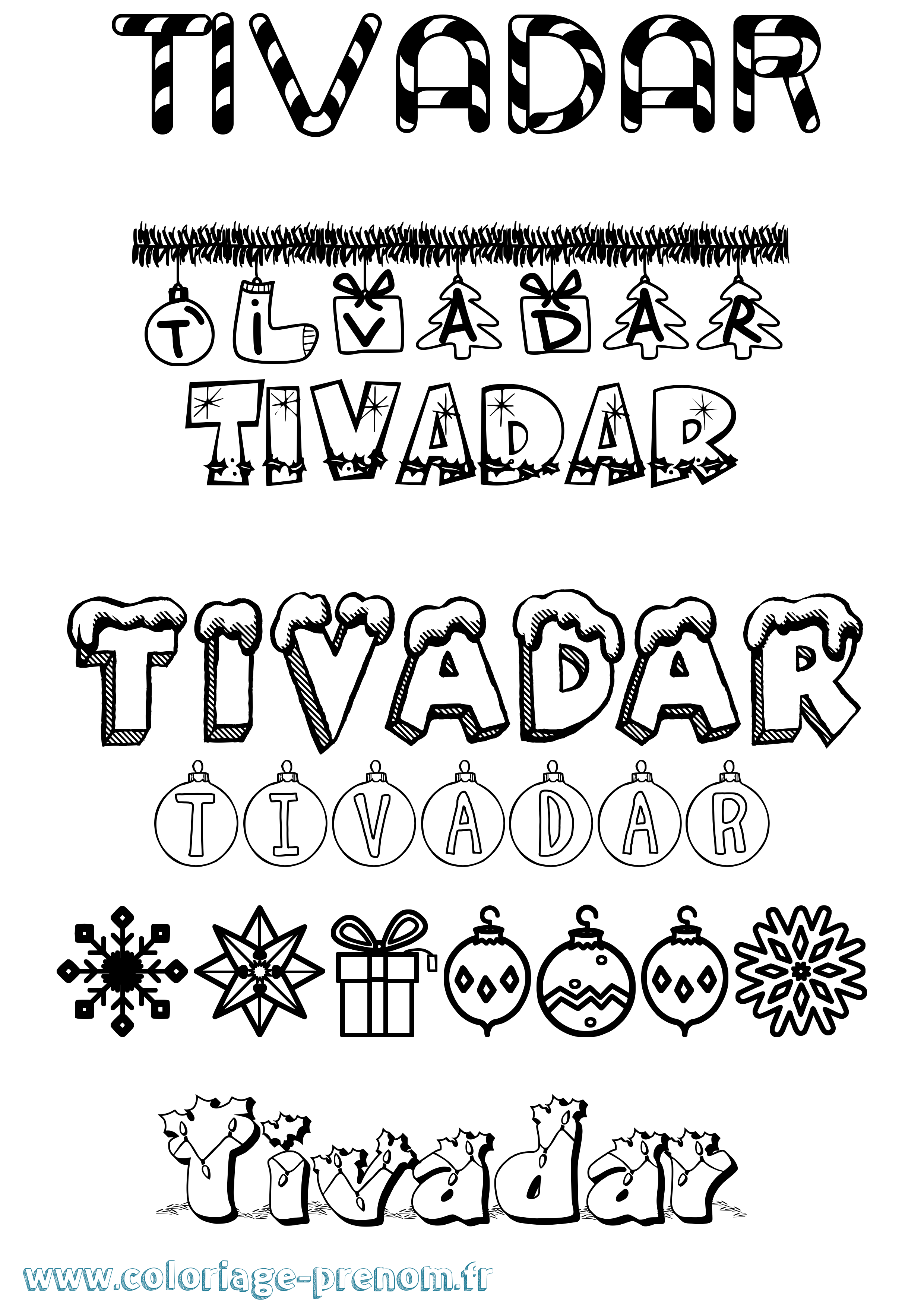 Coloriage Tivadar Noël Coloriage prénom Tivadar Noël