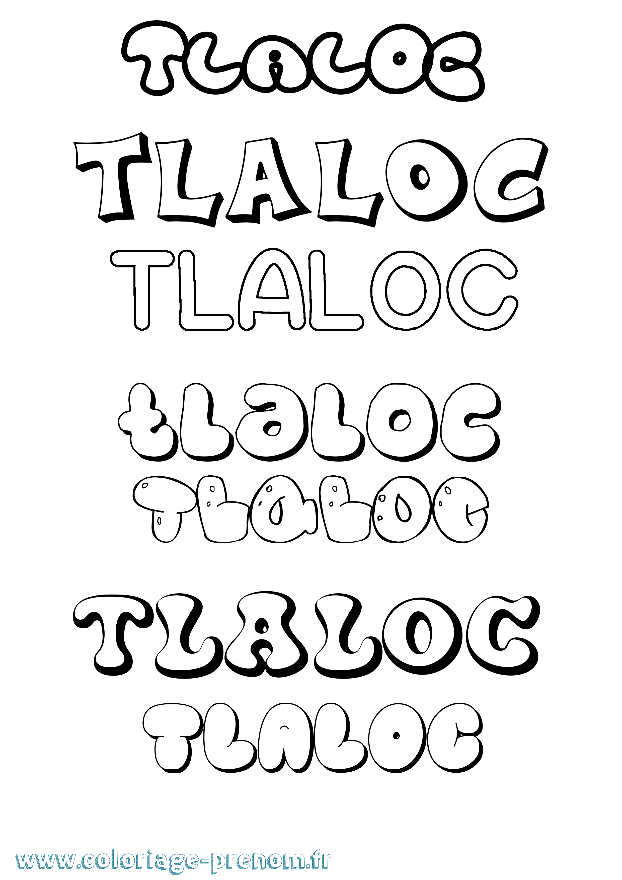 Coloriage prénom Tlaloc Bubble