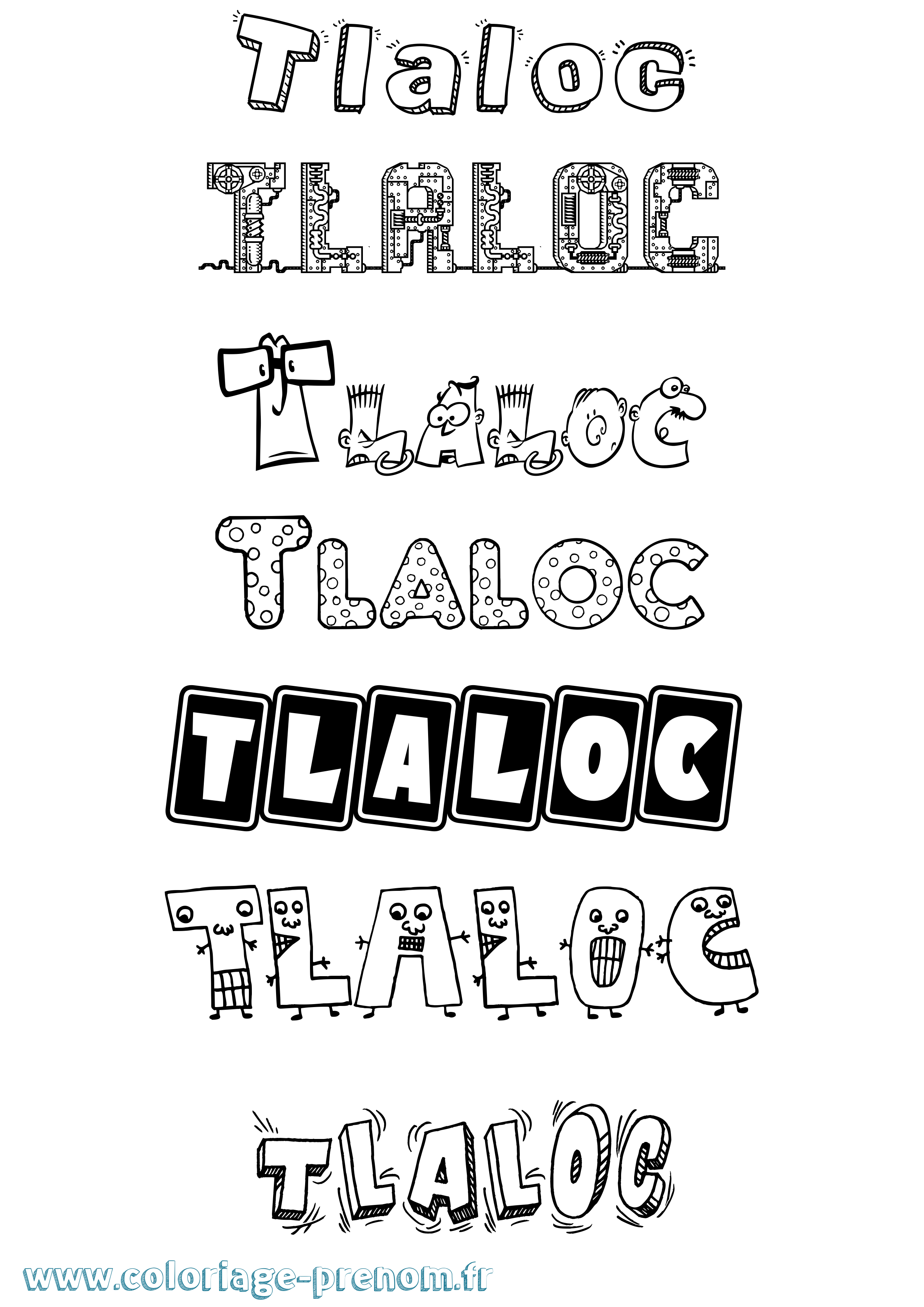 Coloriage prénom Tlaloc Fun