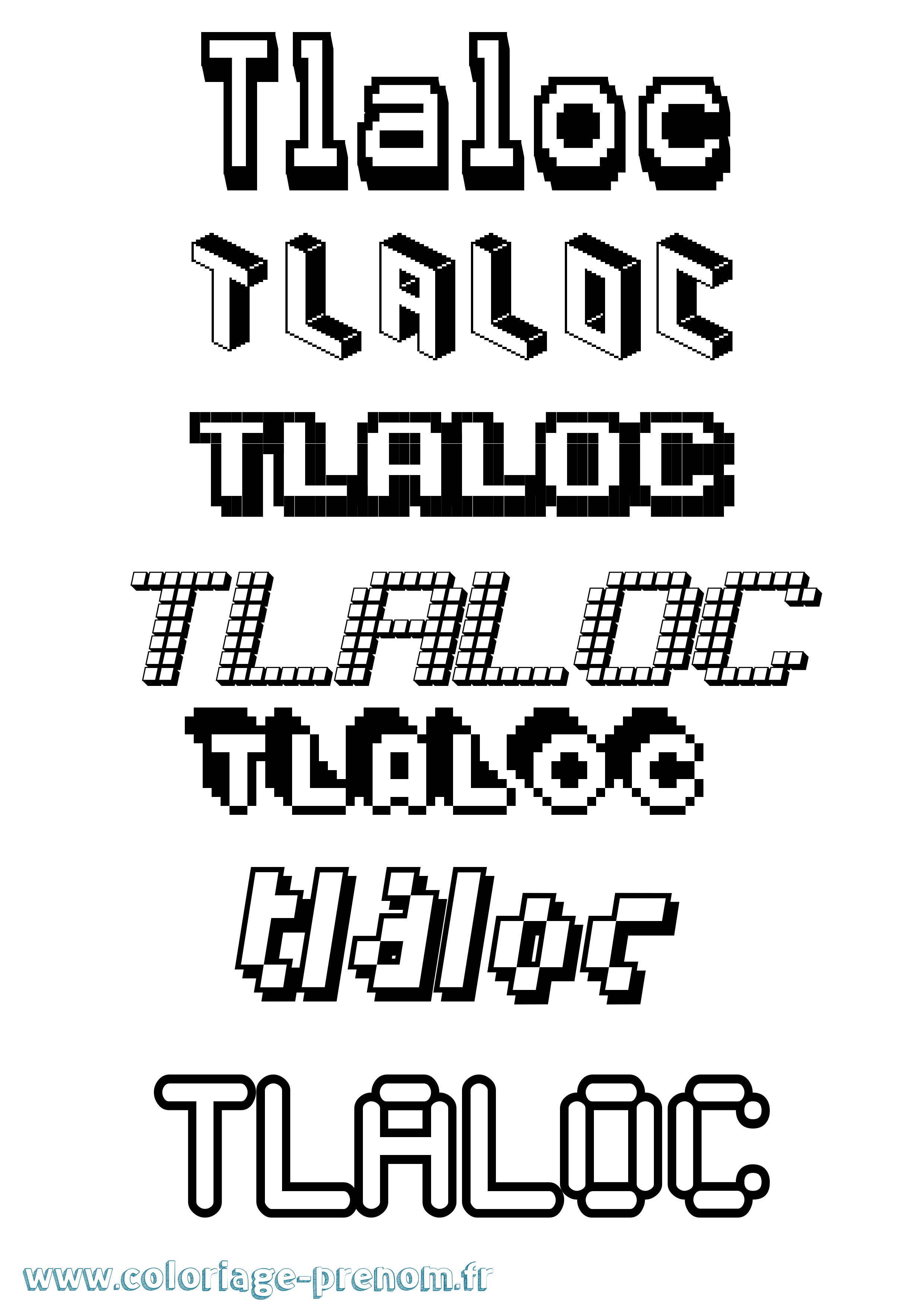 Coloriage prénom Tlaloc Pixel