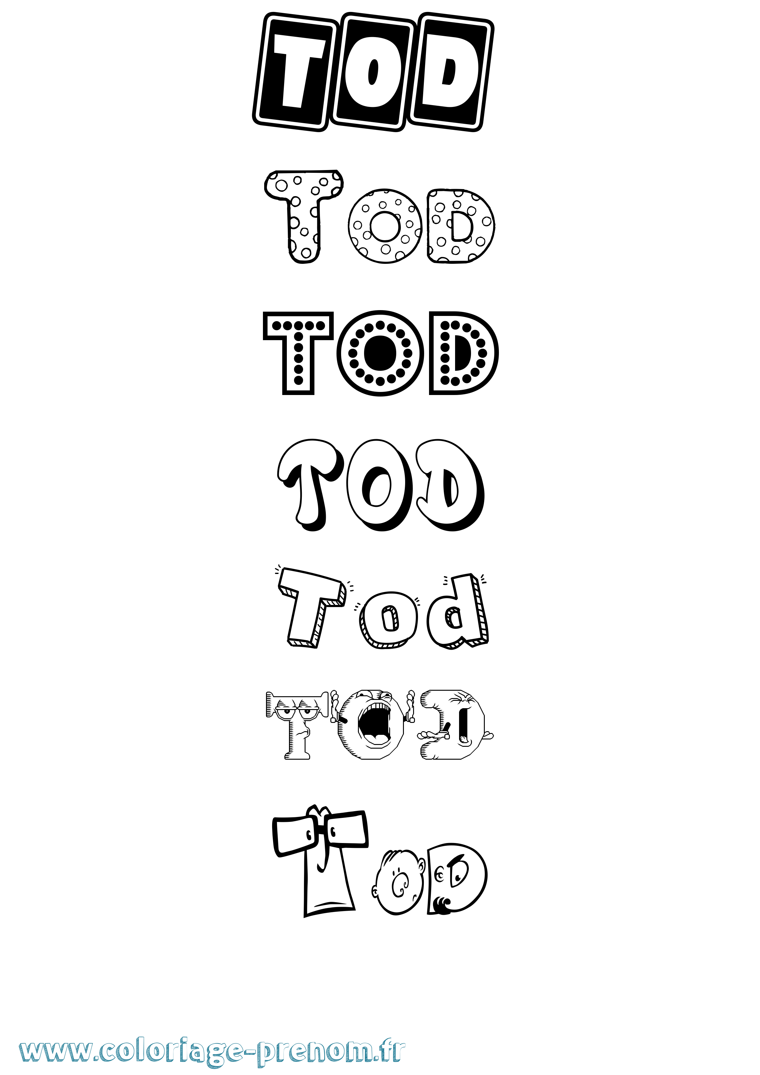 Coloriage prénom Tod Fun