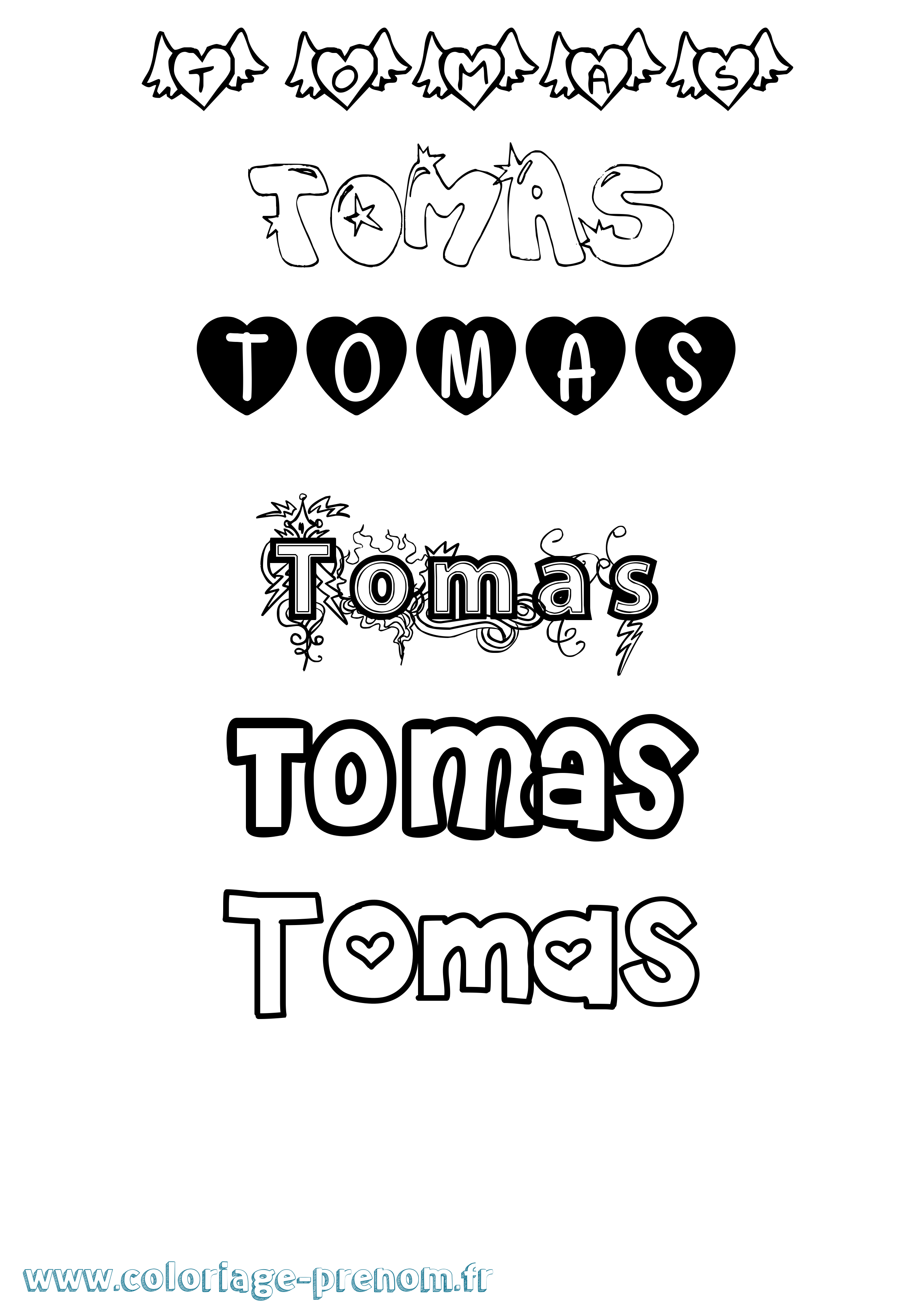 Coloriage prénom Tomas Girly