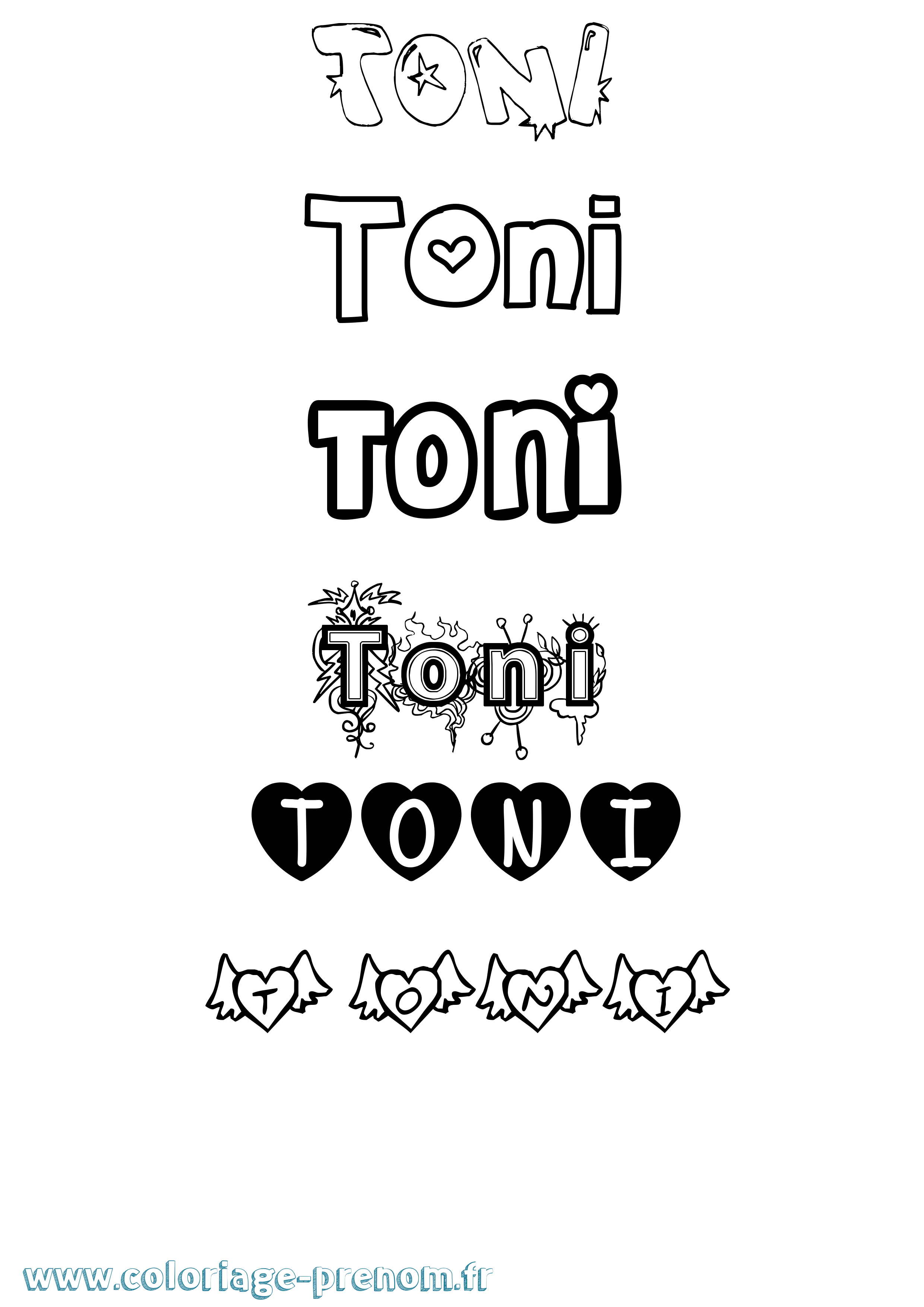 Coloriage prénom Toni Girly