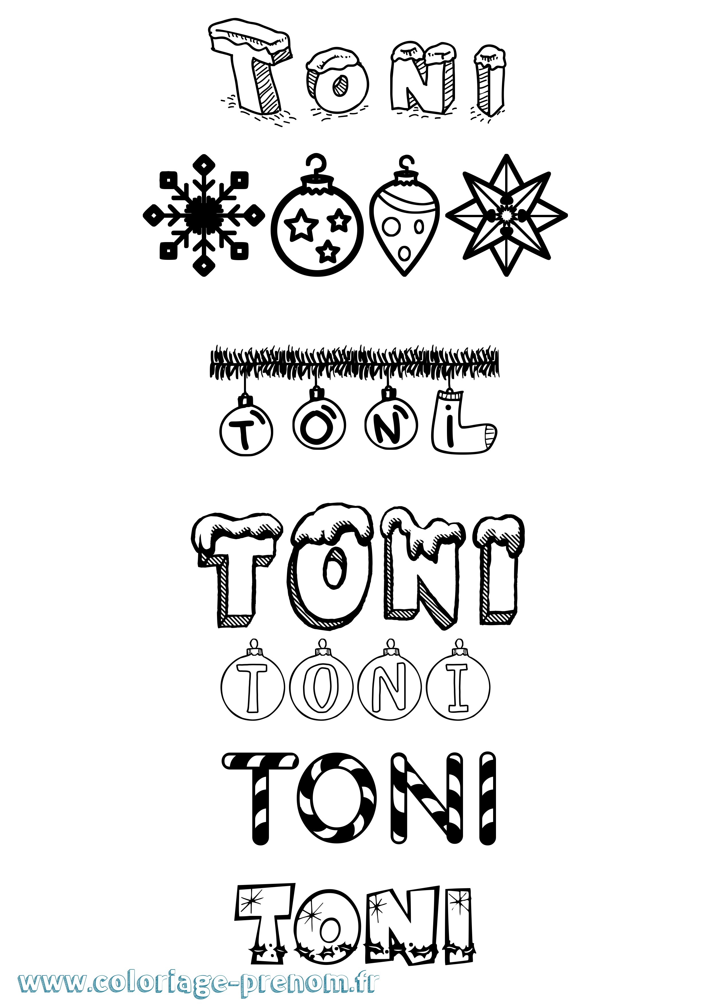 Coloriage prénom Toni Noël