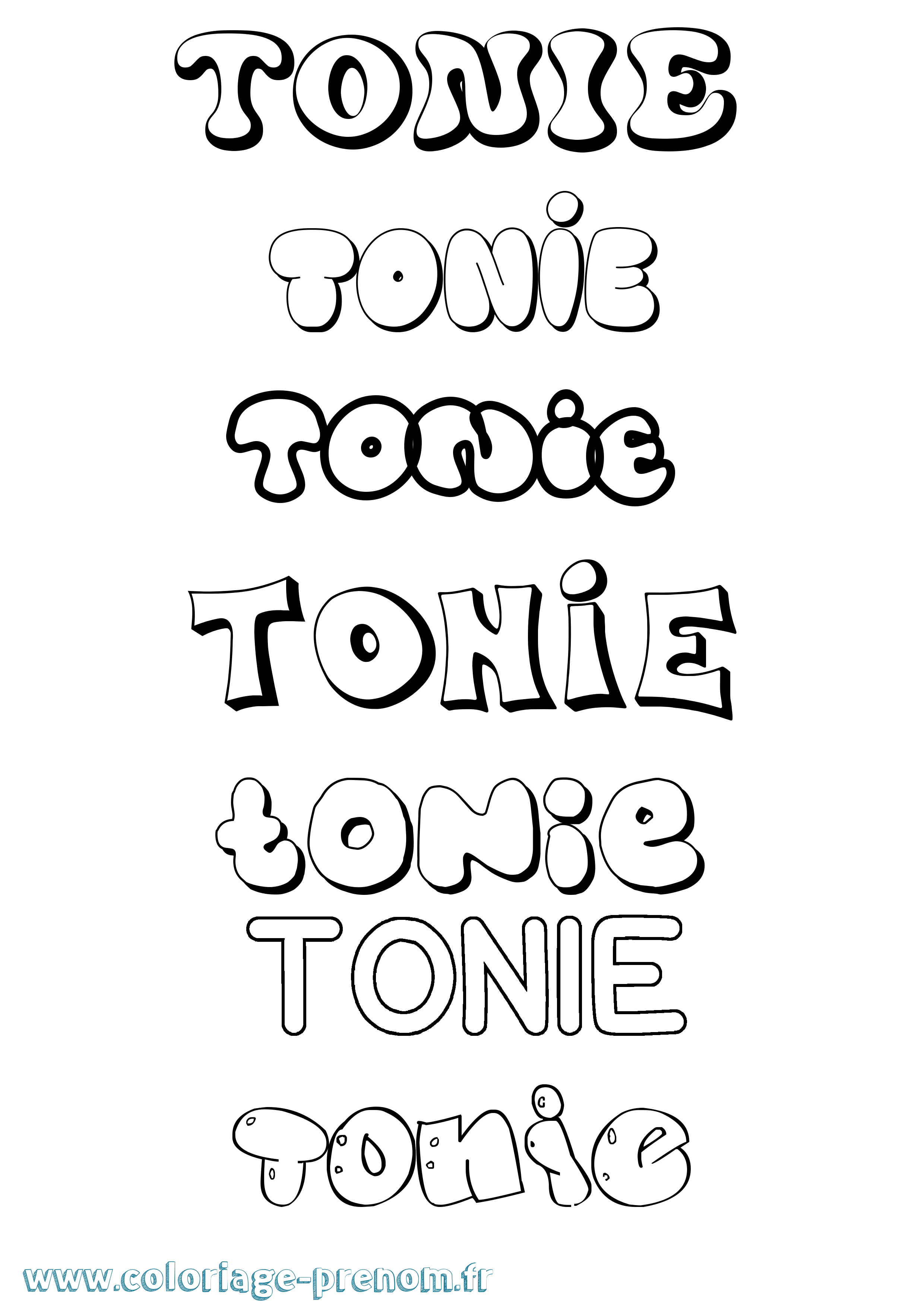 Coloriage prénom Tonie Bubble