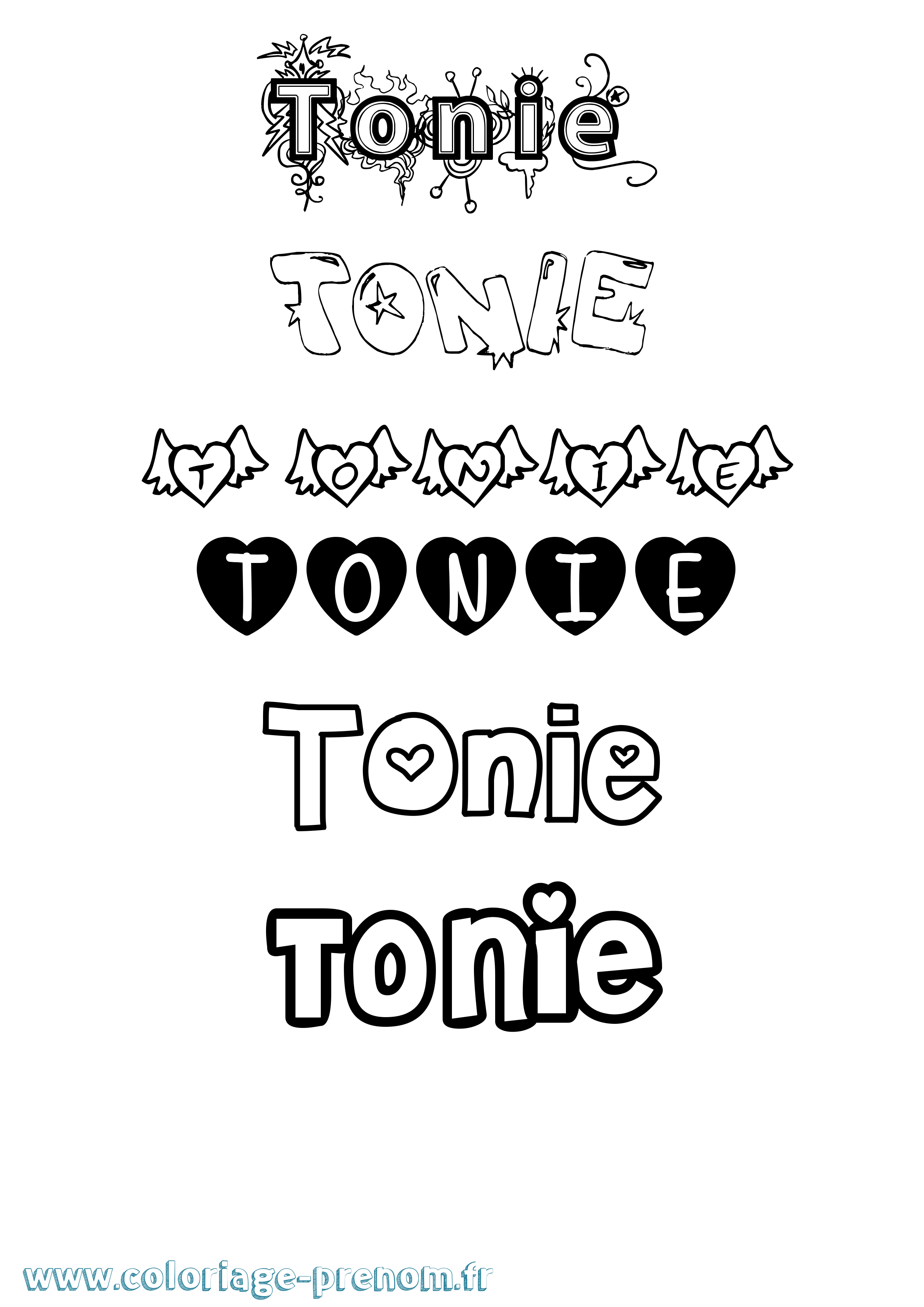 Coloriage prénom Tonie Girly