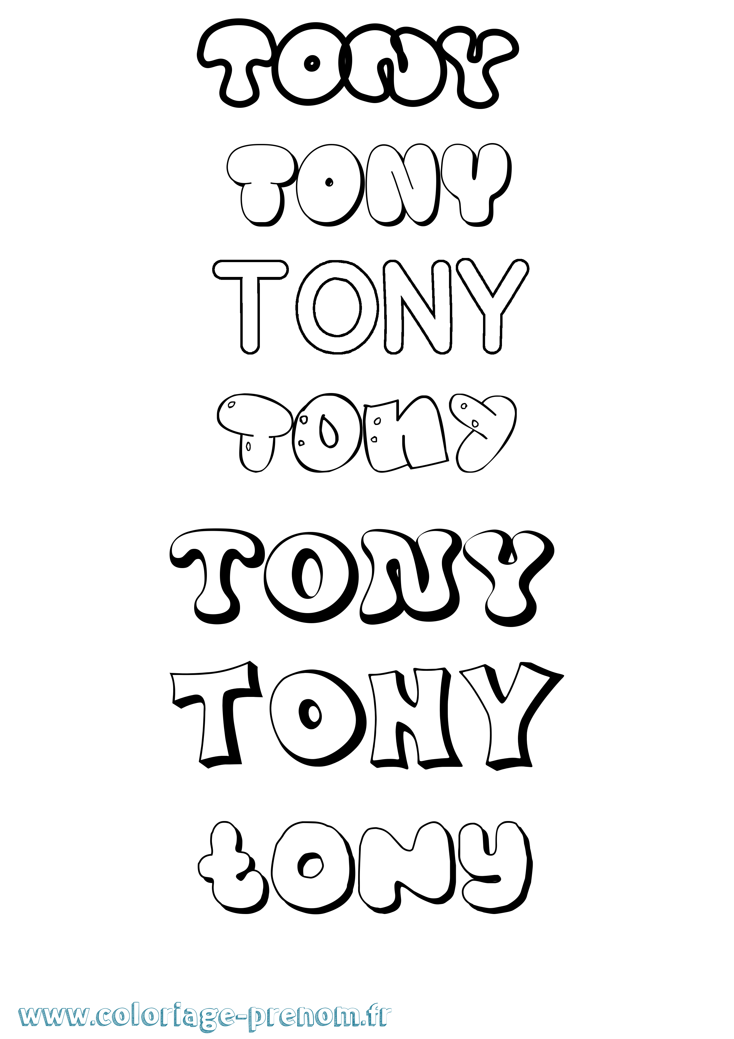 Coloriage prénom Tony Bubble