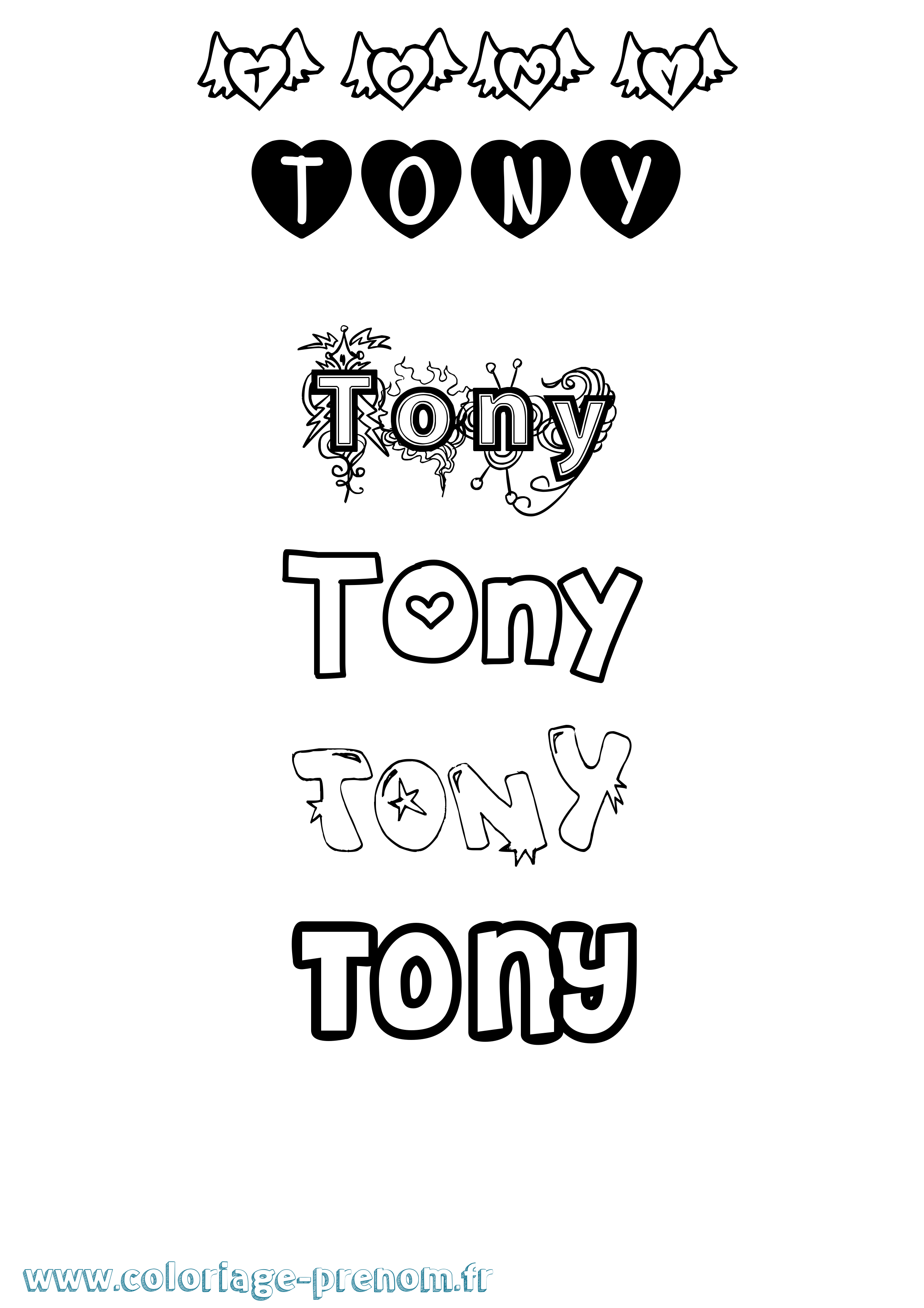Coloriage prénom Tony Girly