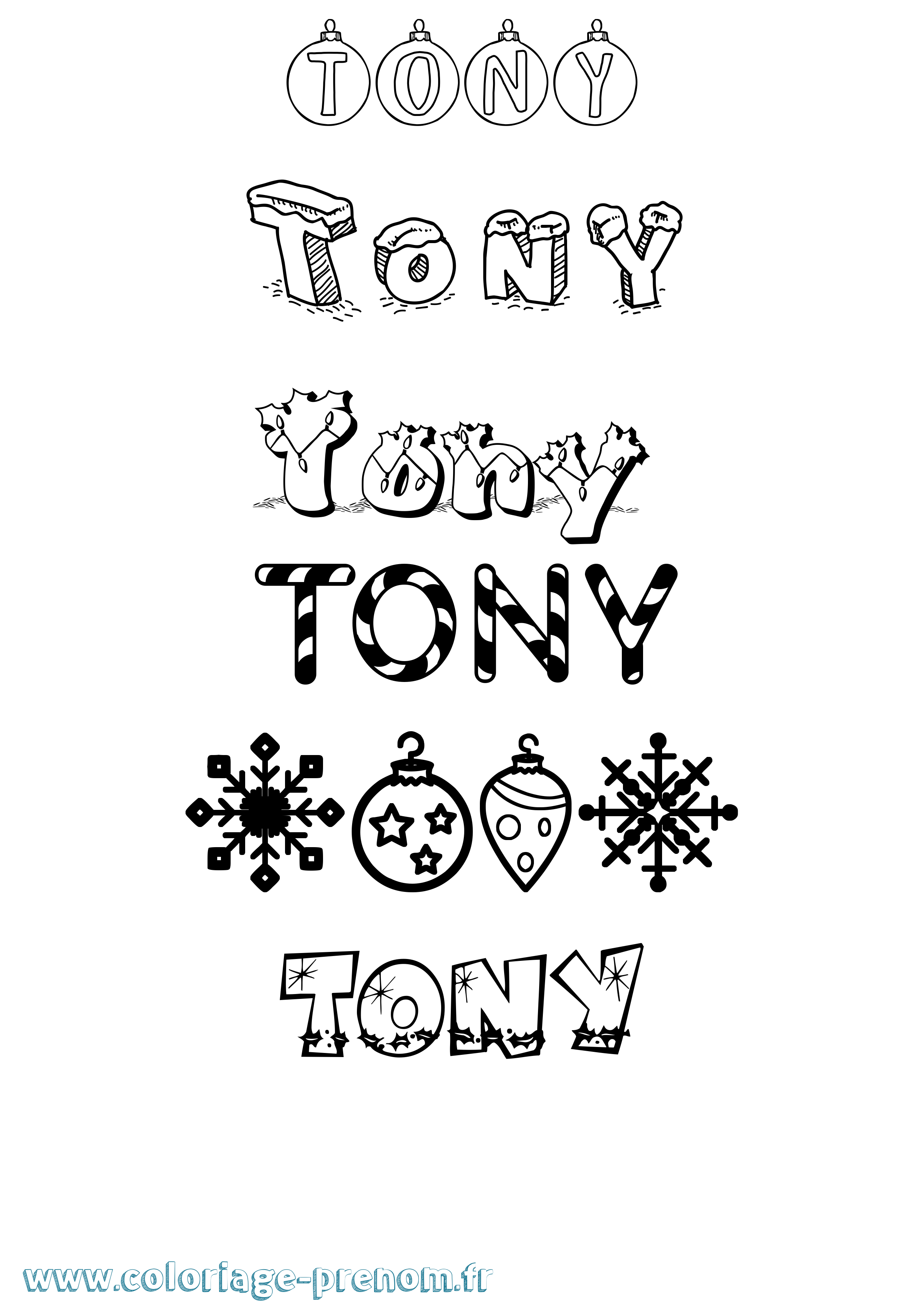 Coloriage prénom Tony Noël