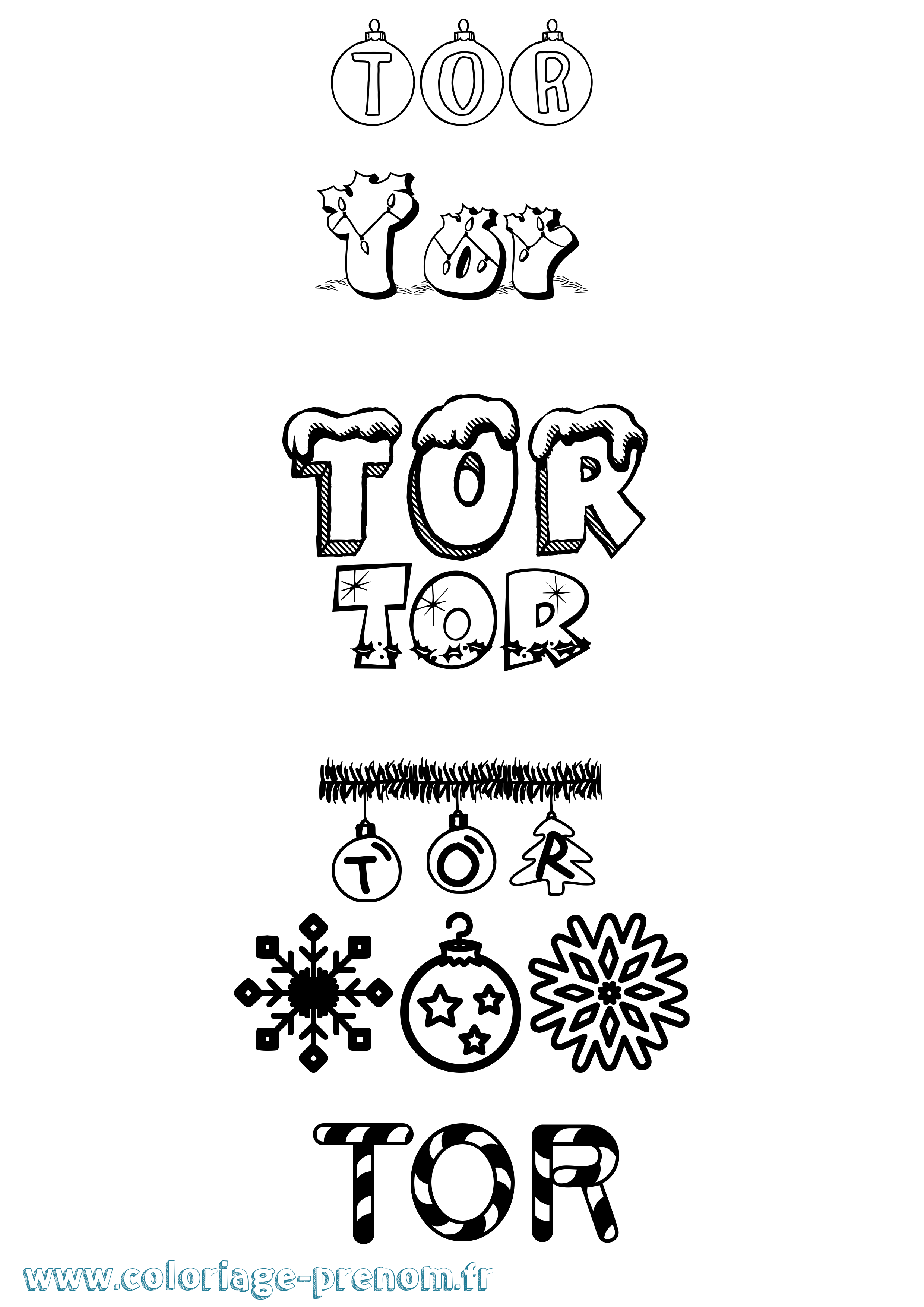 Coloriage prénom Tor Noël