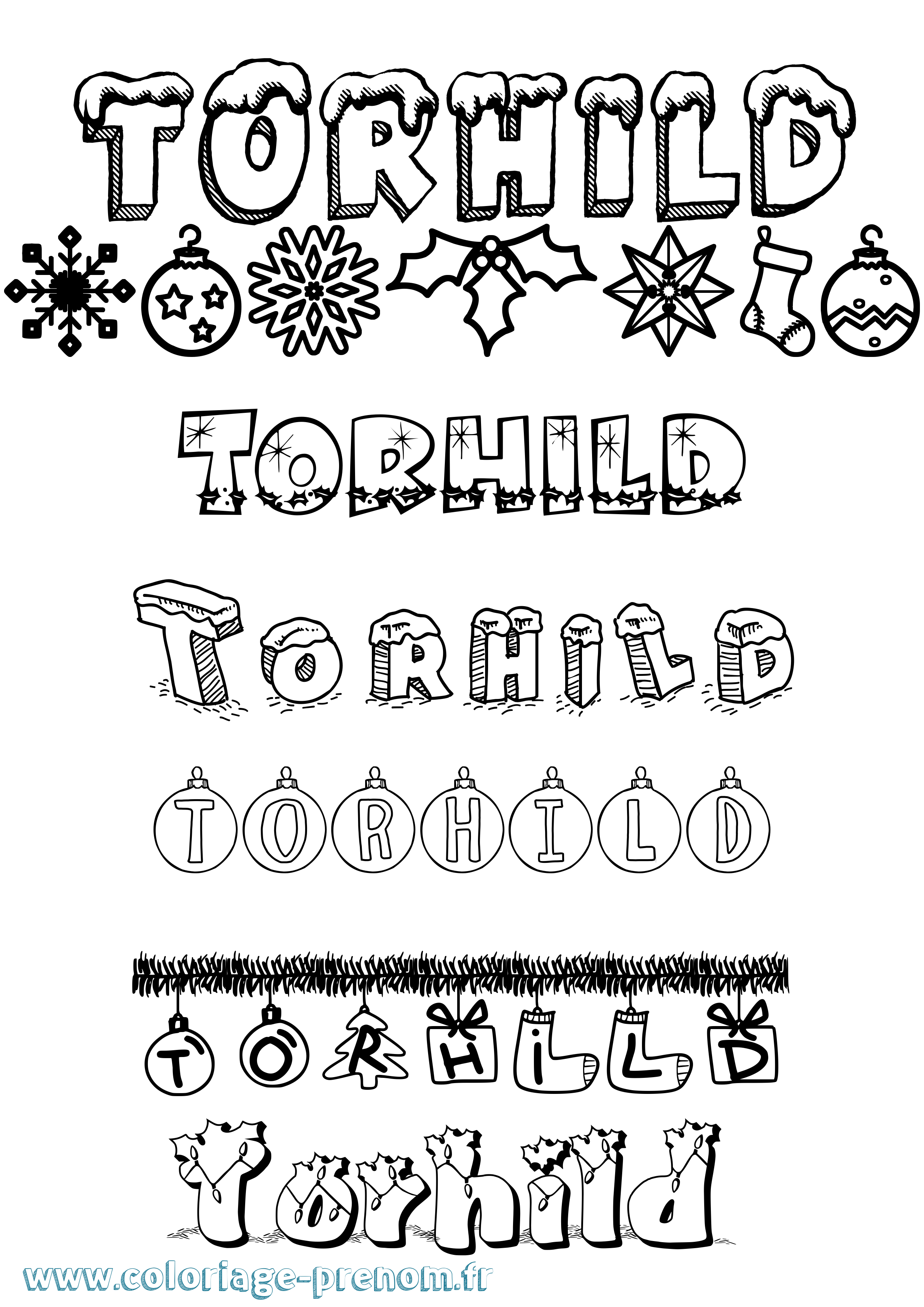 Coloriage prénom Torhild Noël