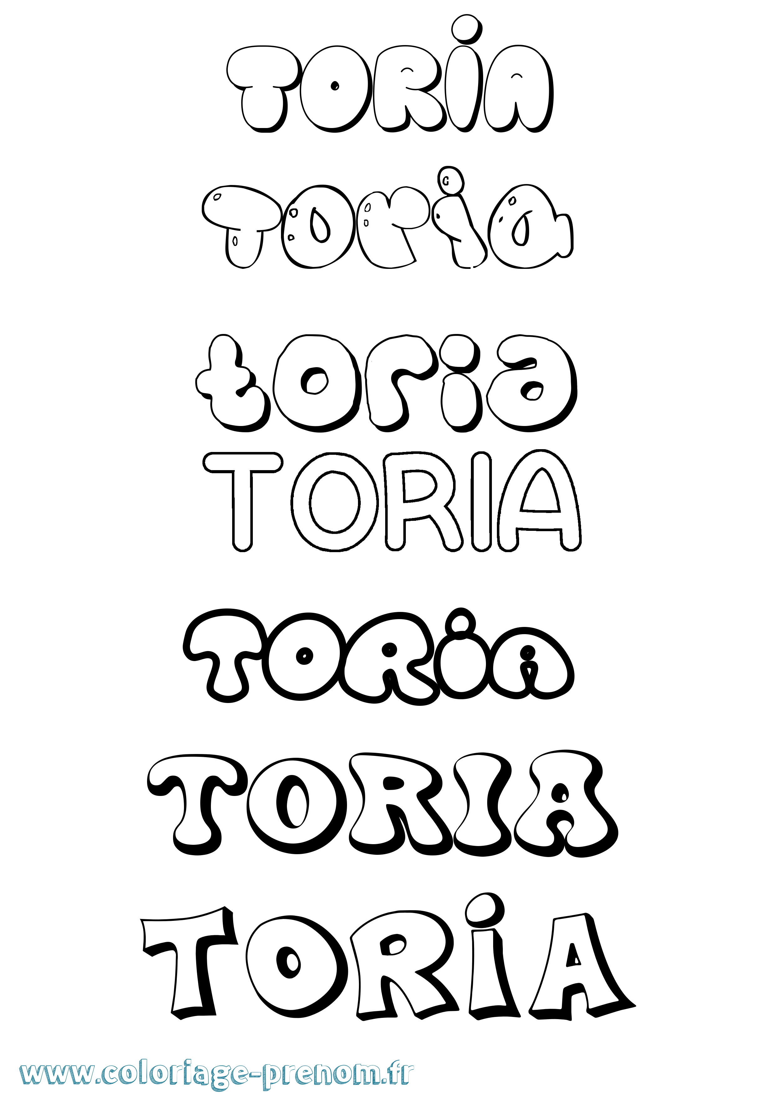Coloriage prénom Toria Bubble
